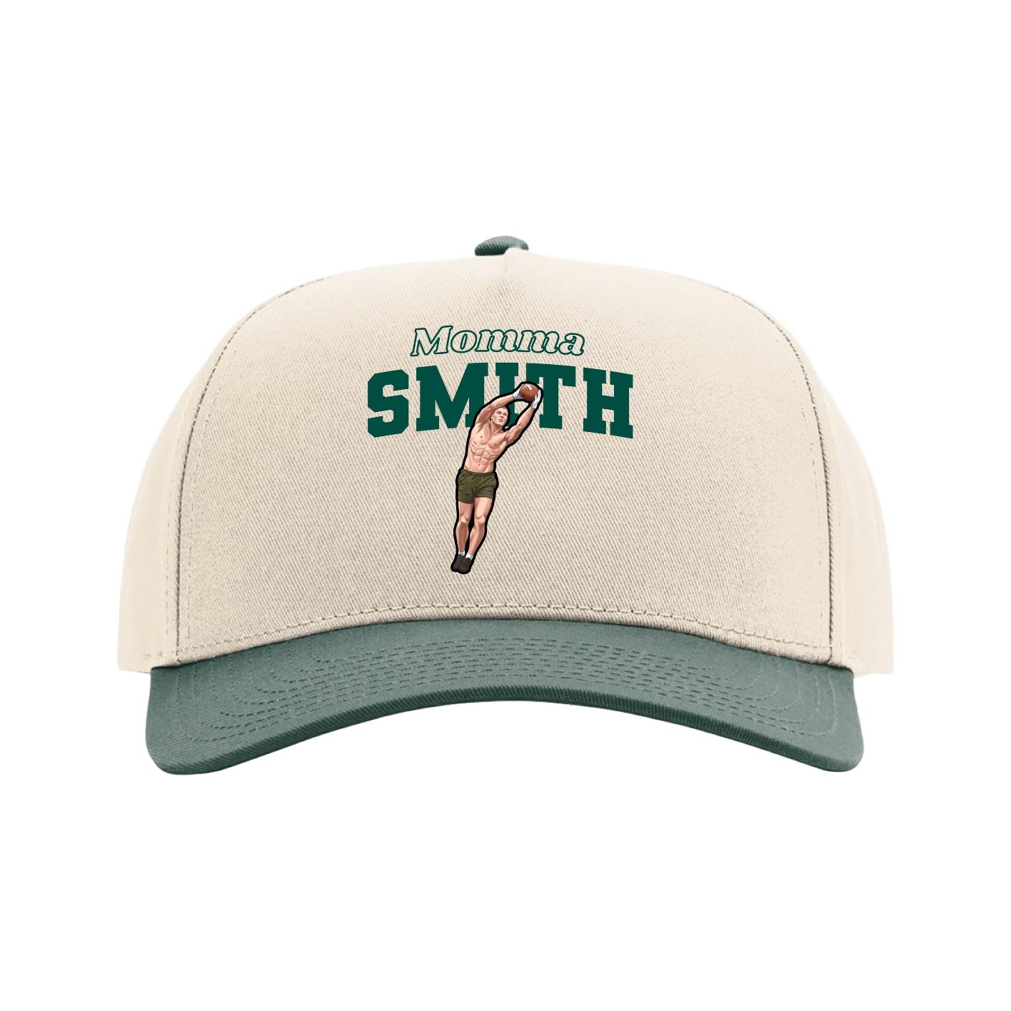 Full Fabric Five-Panel Champ Cap — Mothers Day Block in Cream/Green