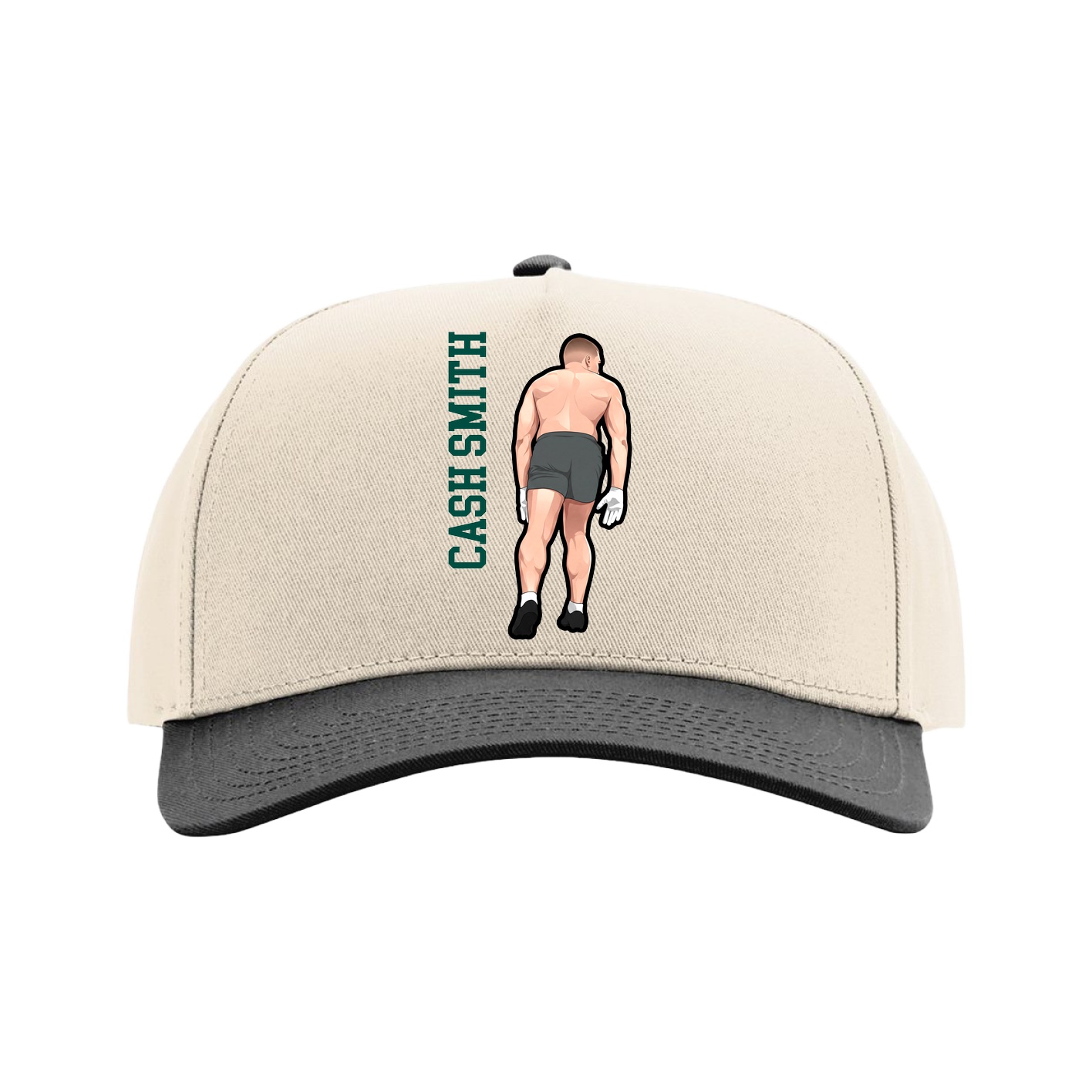 Full Fabric Five-Panel Champ Cap — Name Vertical in Cream/Black