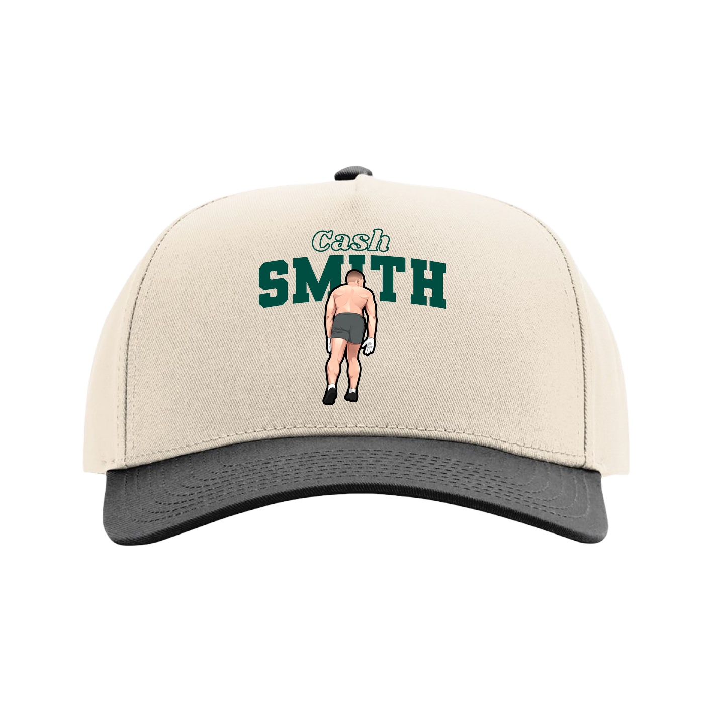 Full Fabric Five-Panel Champ Cap — Name Arch in Cream/Black