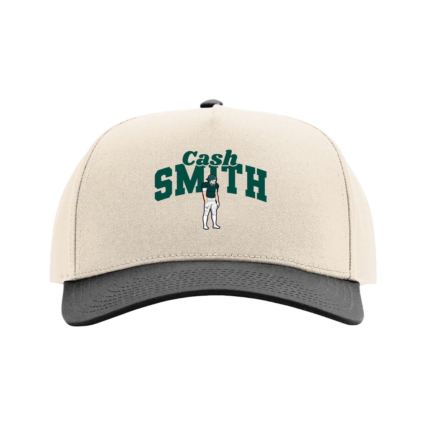 Full Fabric Five-Panel Champ Cap — Signature Arch in Cream/Black