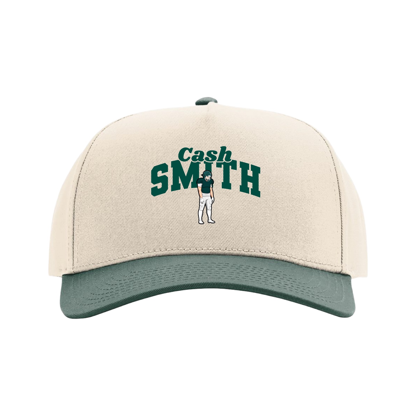 Full Fabric Five-Panel Champ Cap — Signature Arch in Cream/Green