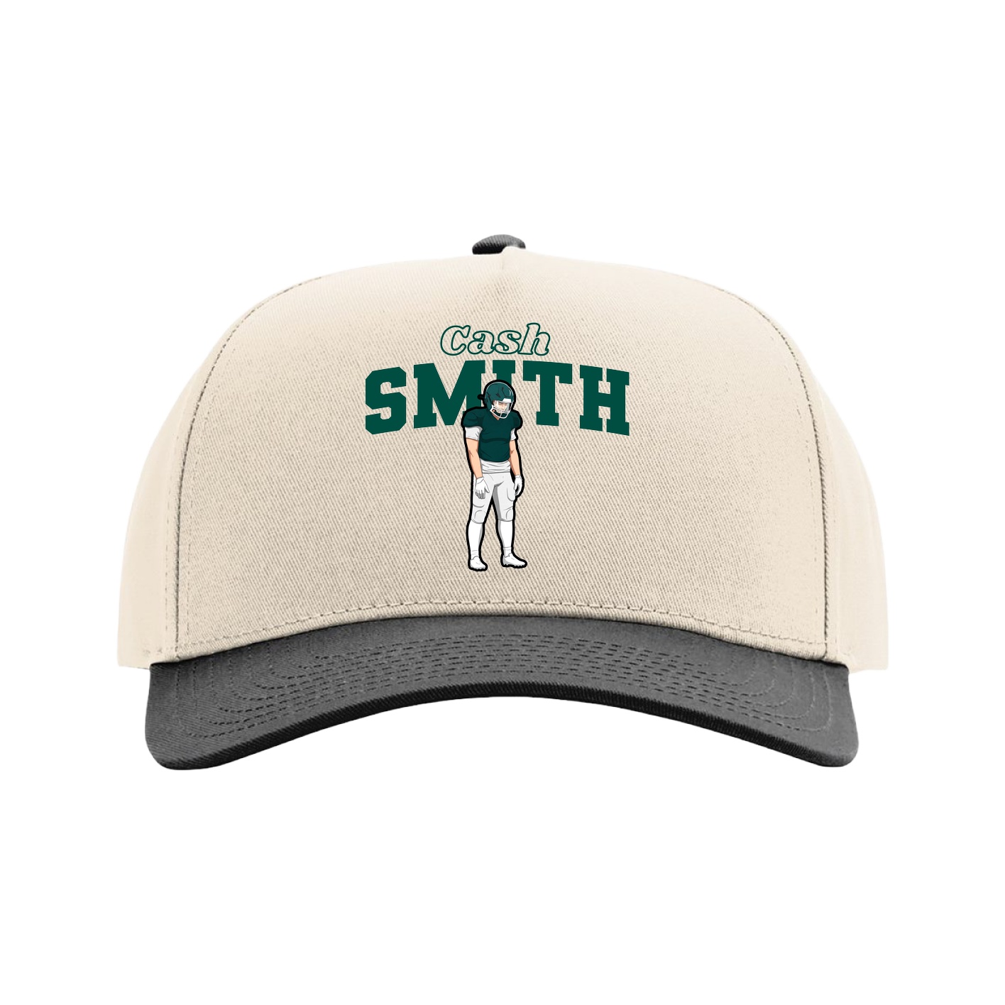 Full Fabric Five-Panel Champ Cap — Name Arch in Cream/Black