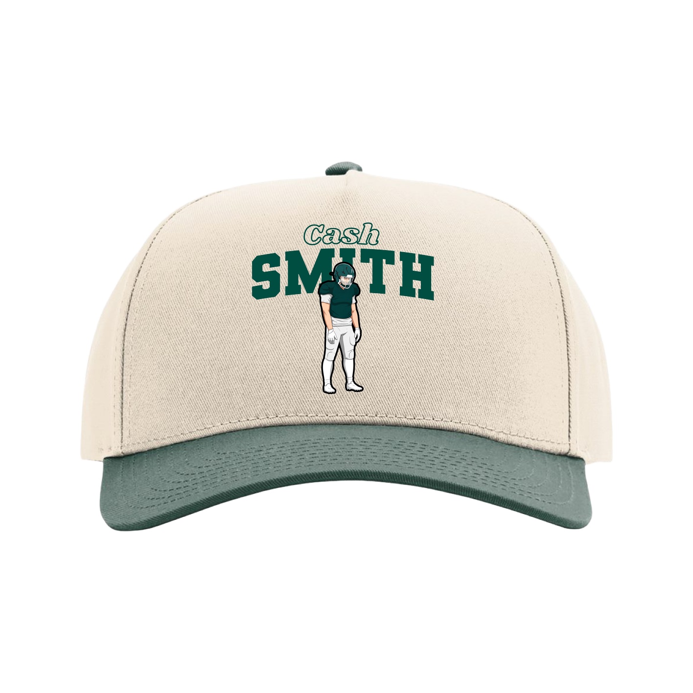 Full Fabric Five-Panel Champ Cap — Name Arch in Cream/Green