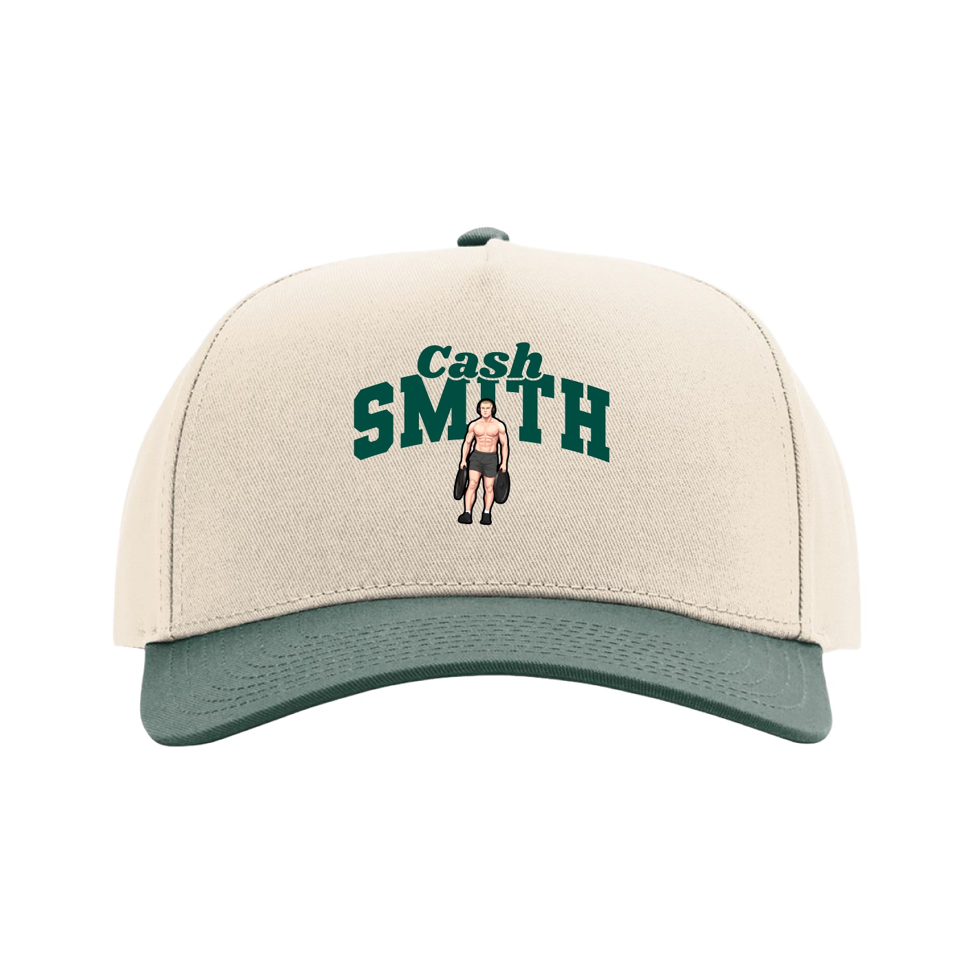 Full Fabric Five-Panel Champ Cap — Signature Arch in Cream/Green