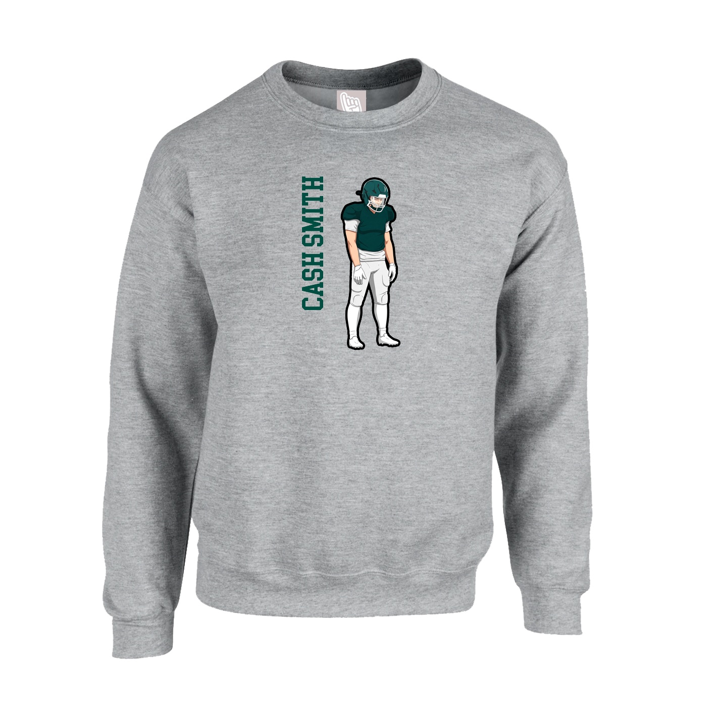 Fleece Crew — Name Vertical in Grey
