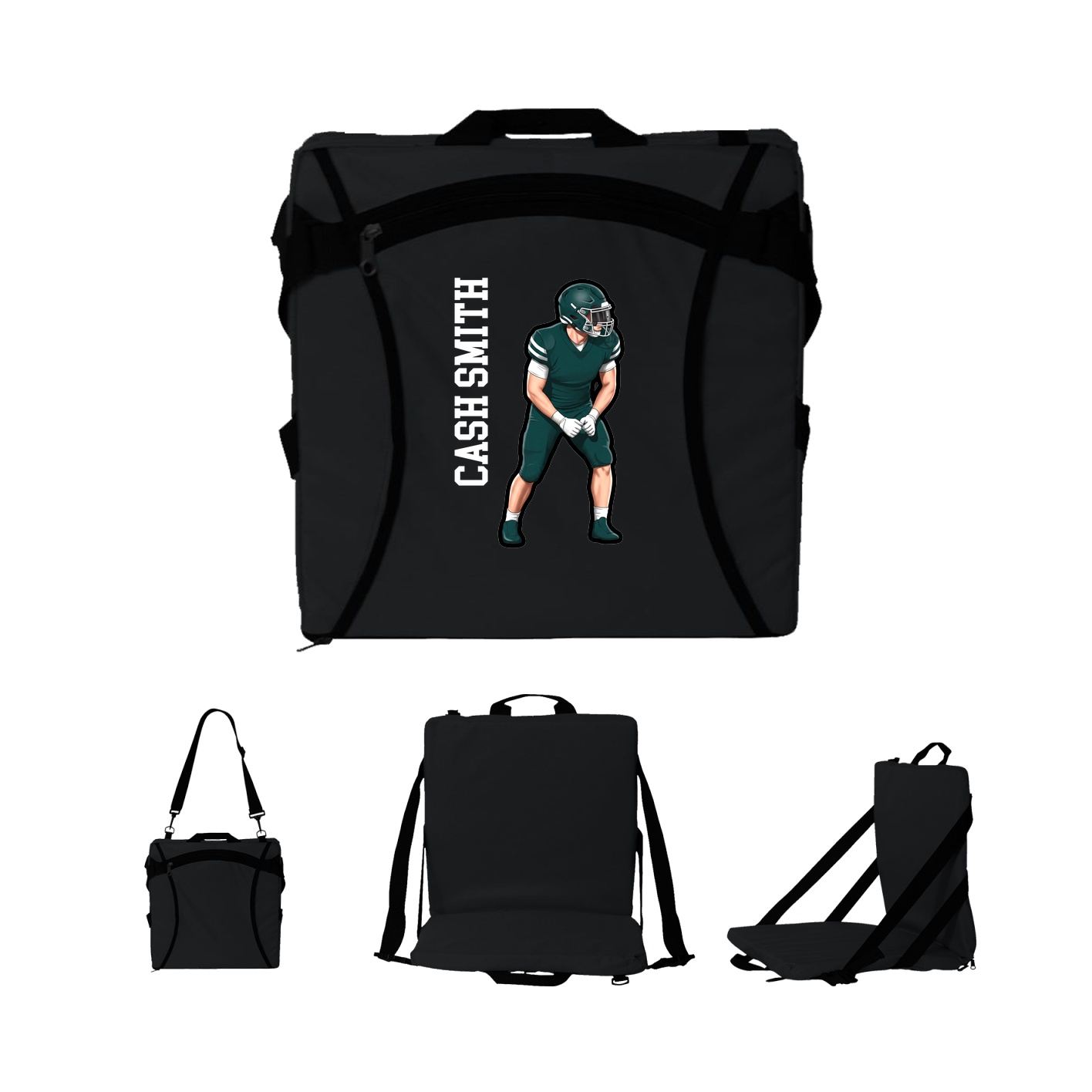 Folding Stadium Seat — Name Vertical in Black