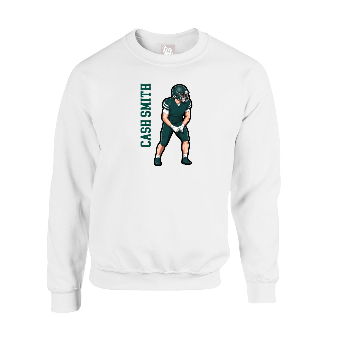 Fleece Crew — Name Vertical in White