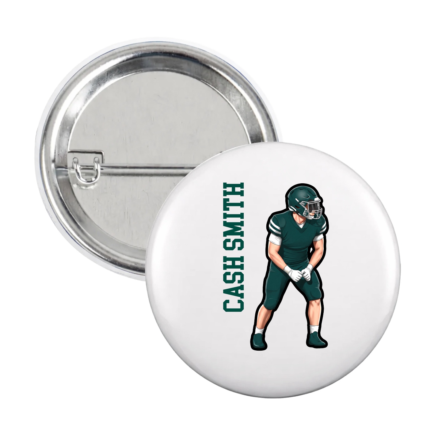 Game Day Button — Name Vertical in White