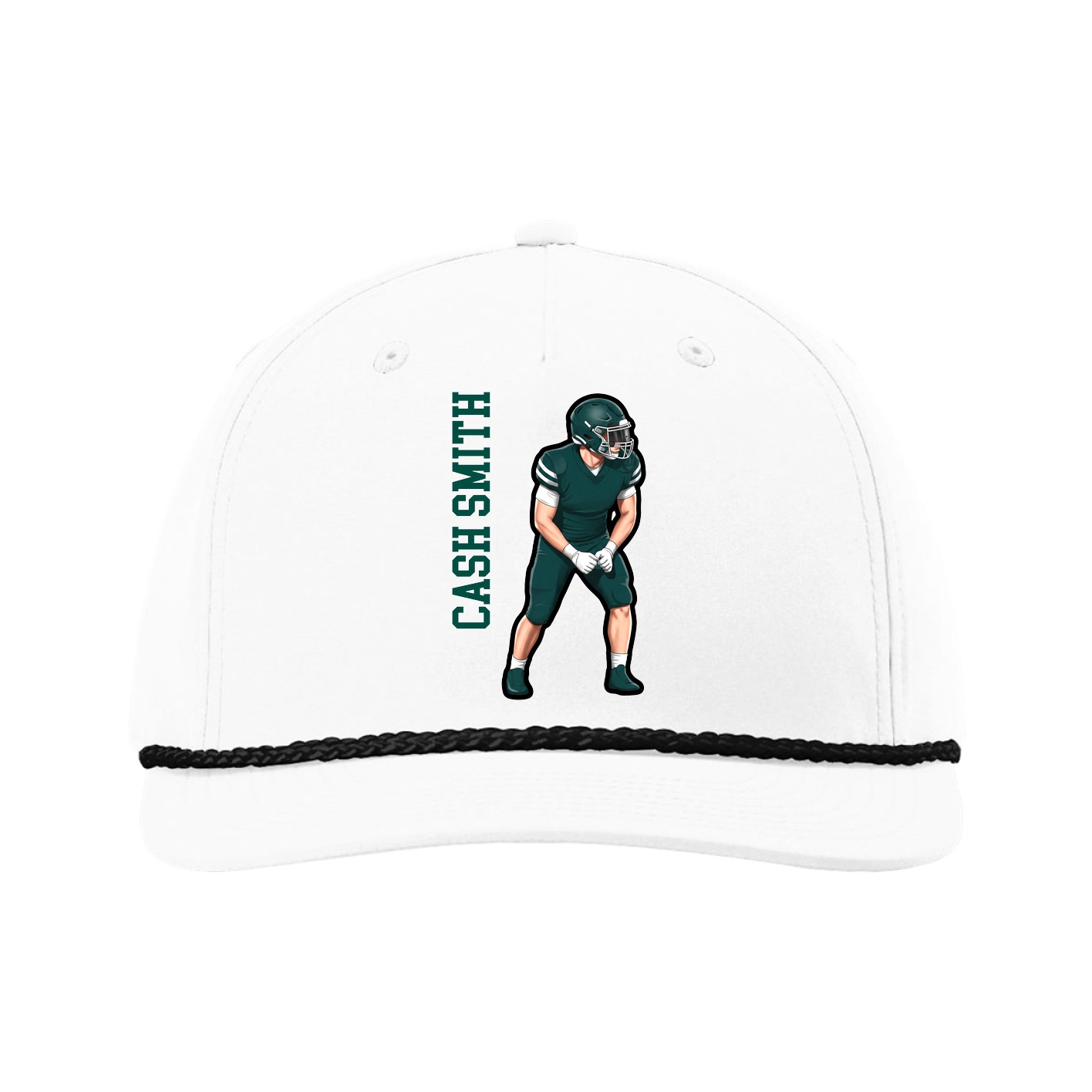 Five-Panel Classic Rope Cap — Name Vertical in White