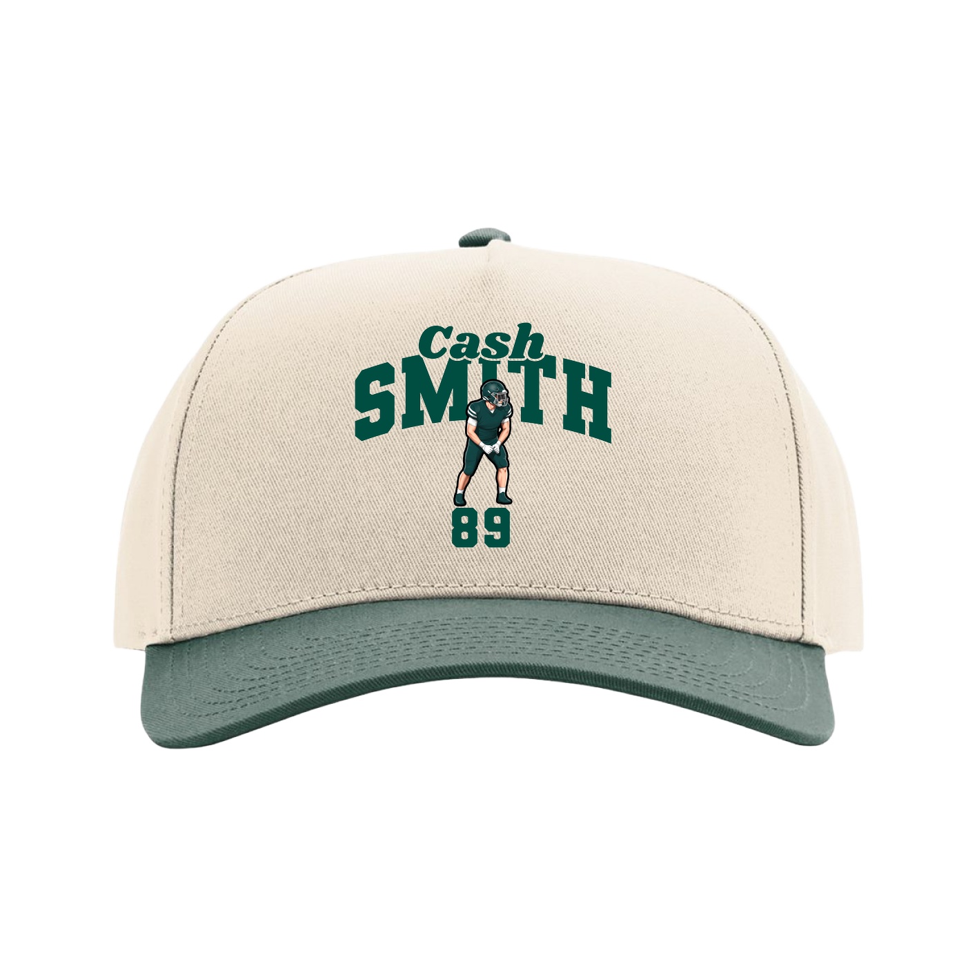 Full Fabric Five-Panel Champ Cap — Signature Arch in Cream/Green