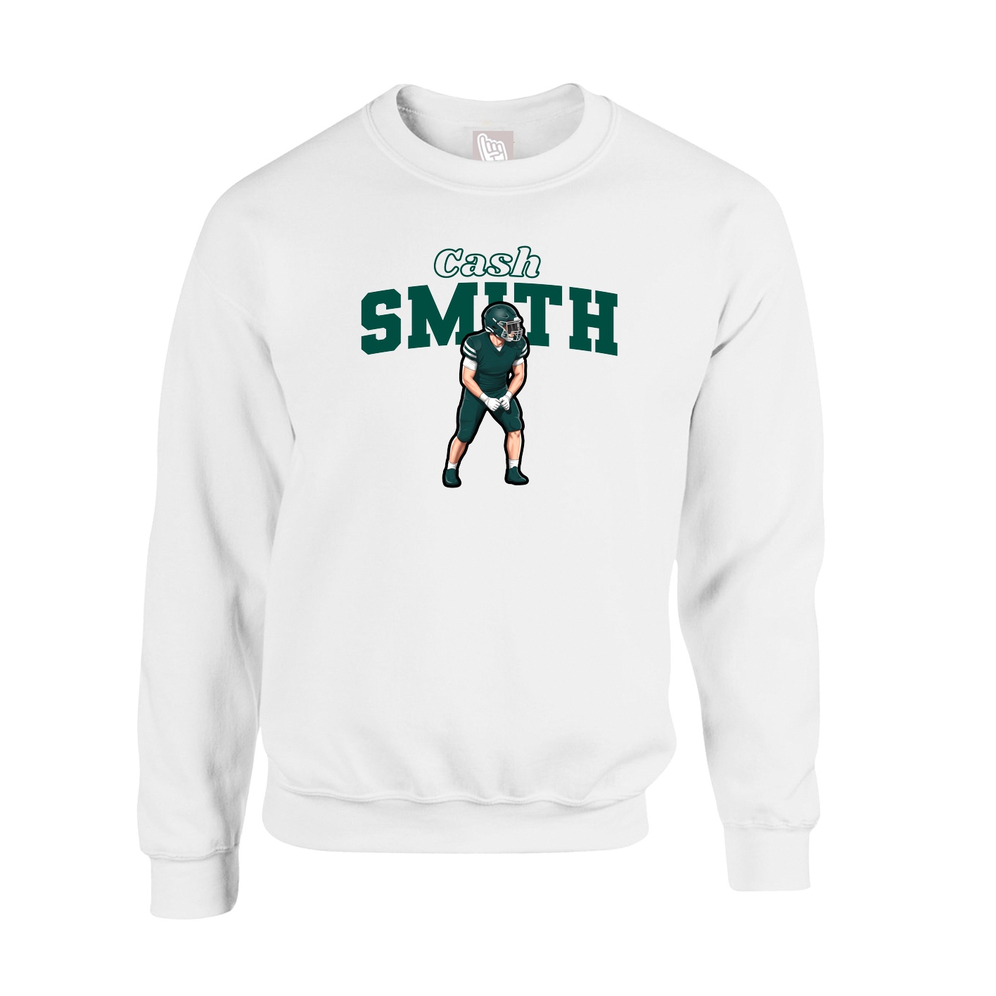 Fleece Crew — Name Arch in White