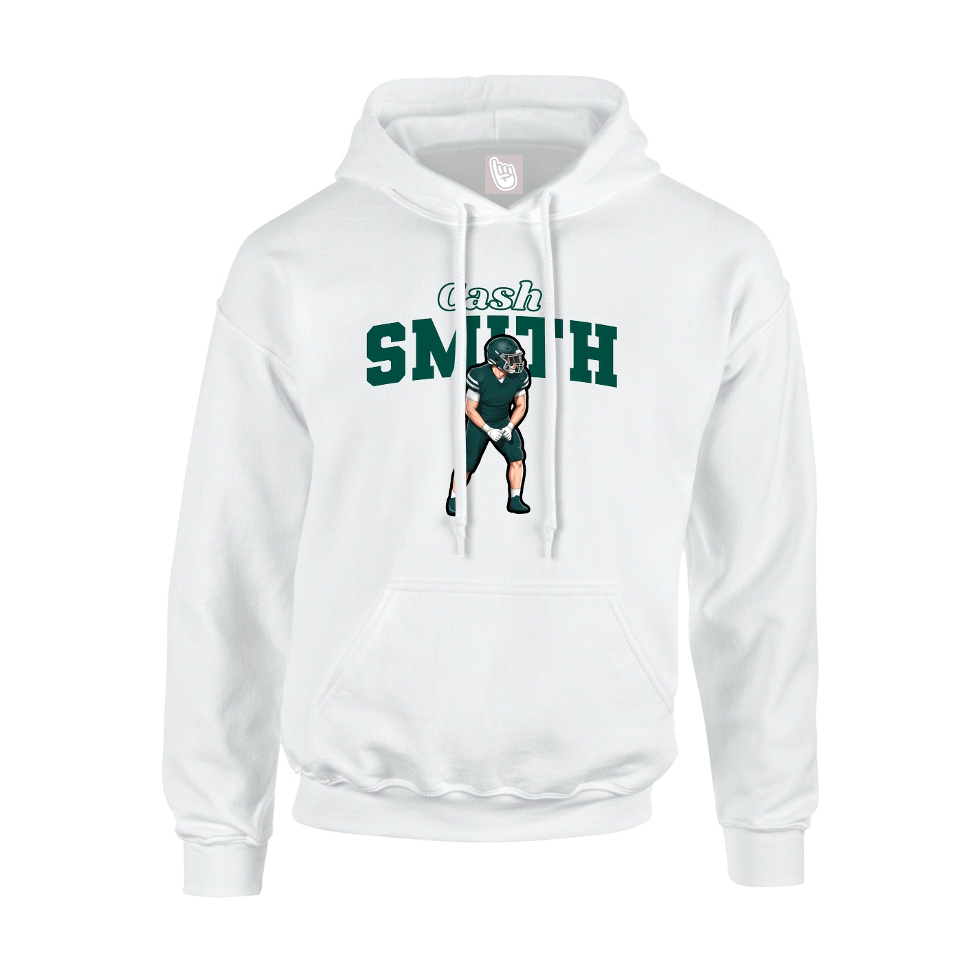 Youth Hoodie — Name Arch in White