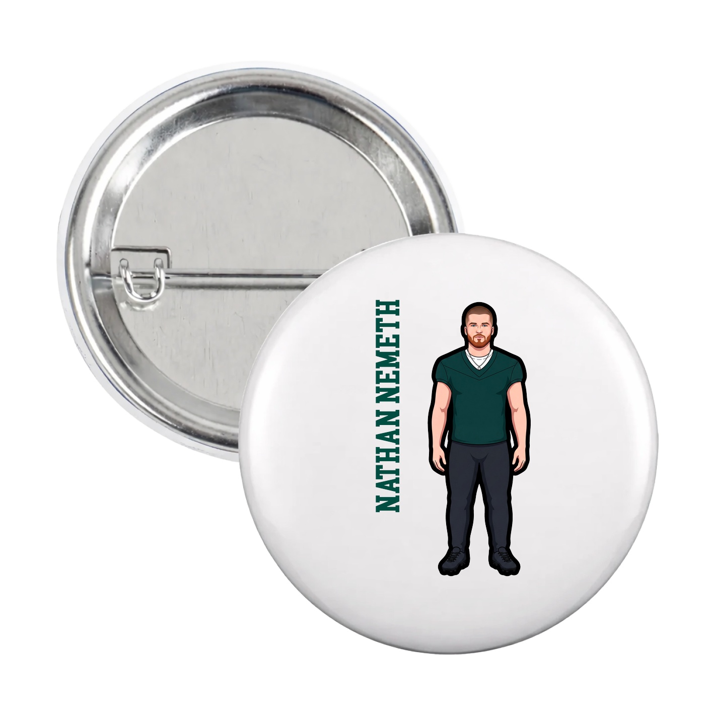 Game Day Button — Name Vertical in White