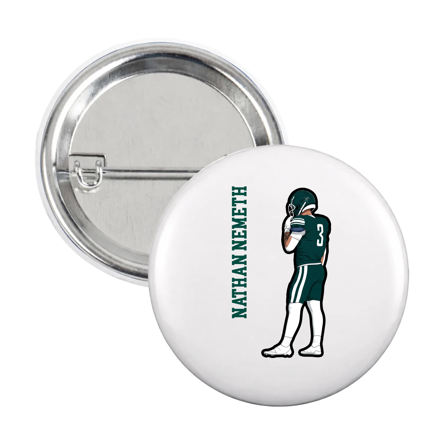 Game Day Button — Name Vertical in White