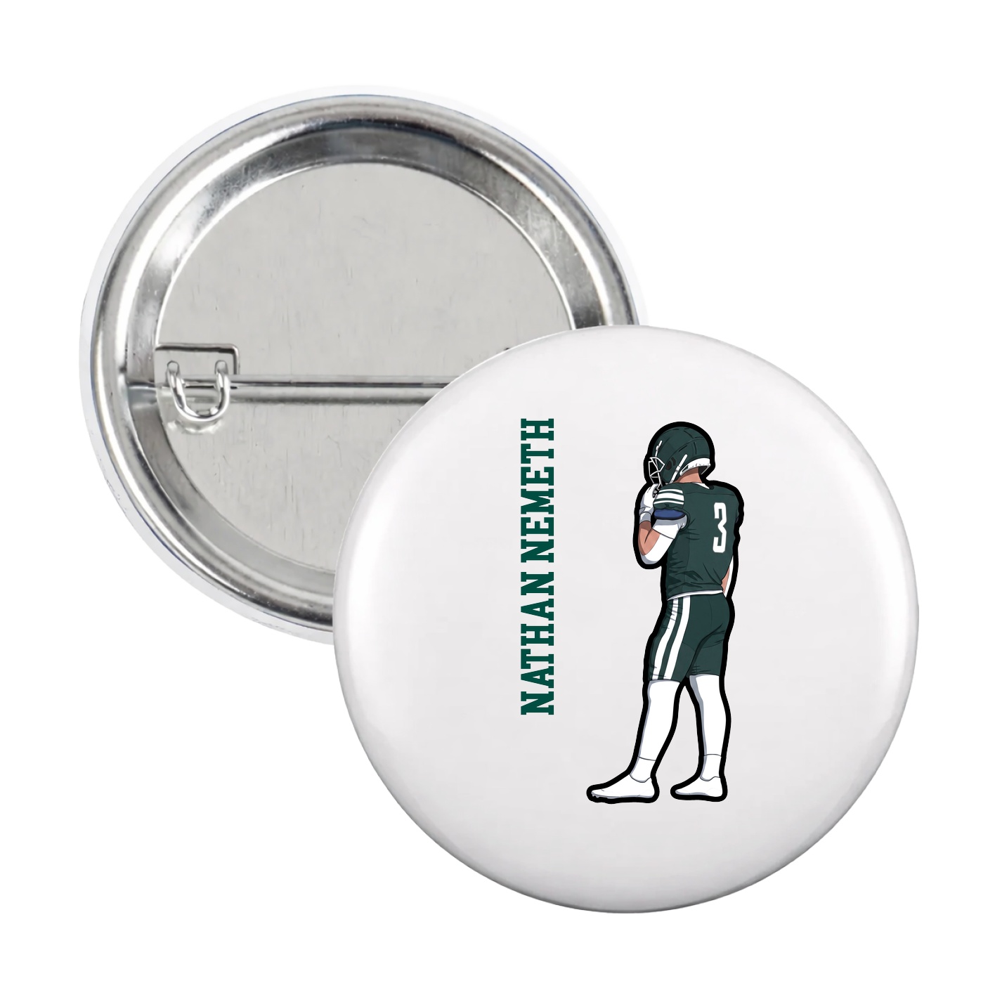 Game Day Button — Name Vertical in White