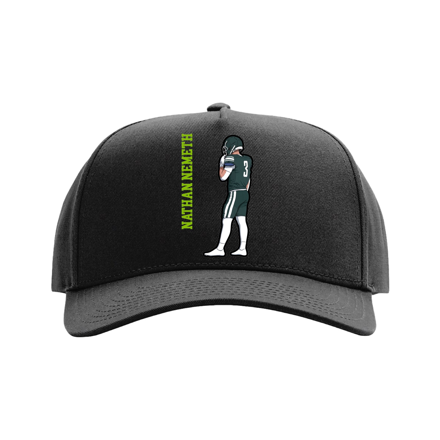 Full Fabric Five-Panel Champ Cap — Name Vertical in Black