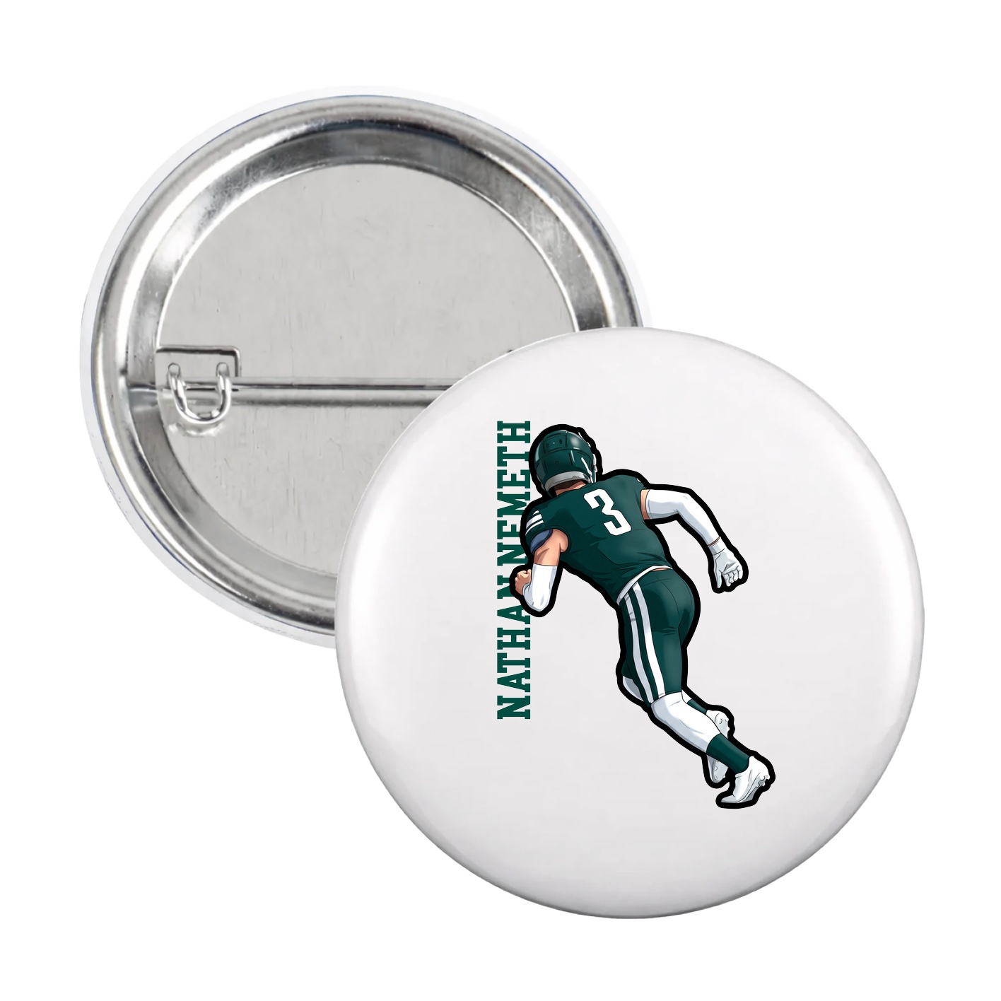 Game Day Button — Name Vertical in White