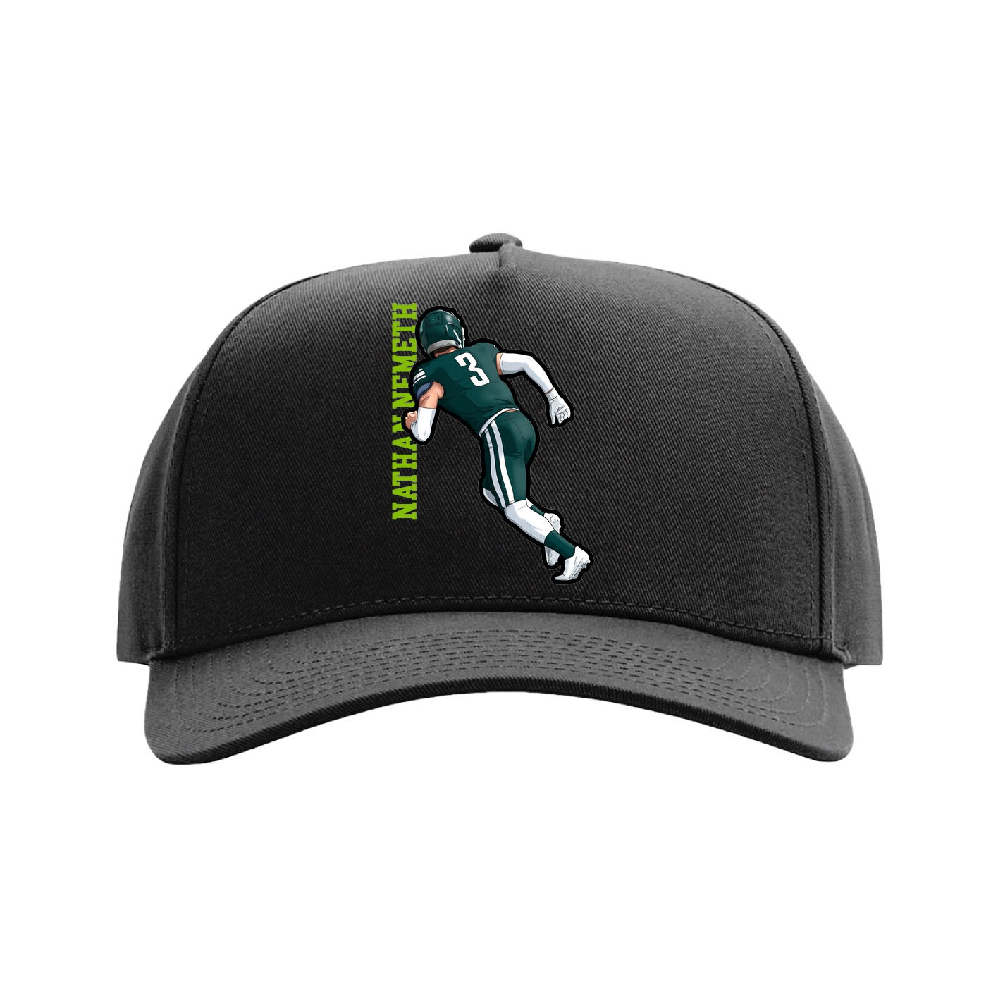 Full Fabric Five-Panel Champ Cap — Name Vertical in Black