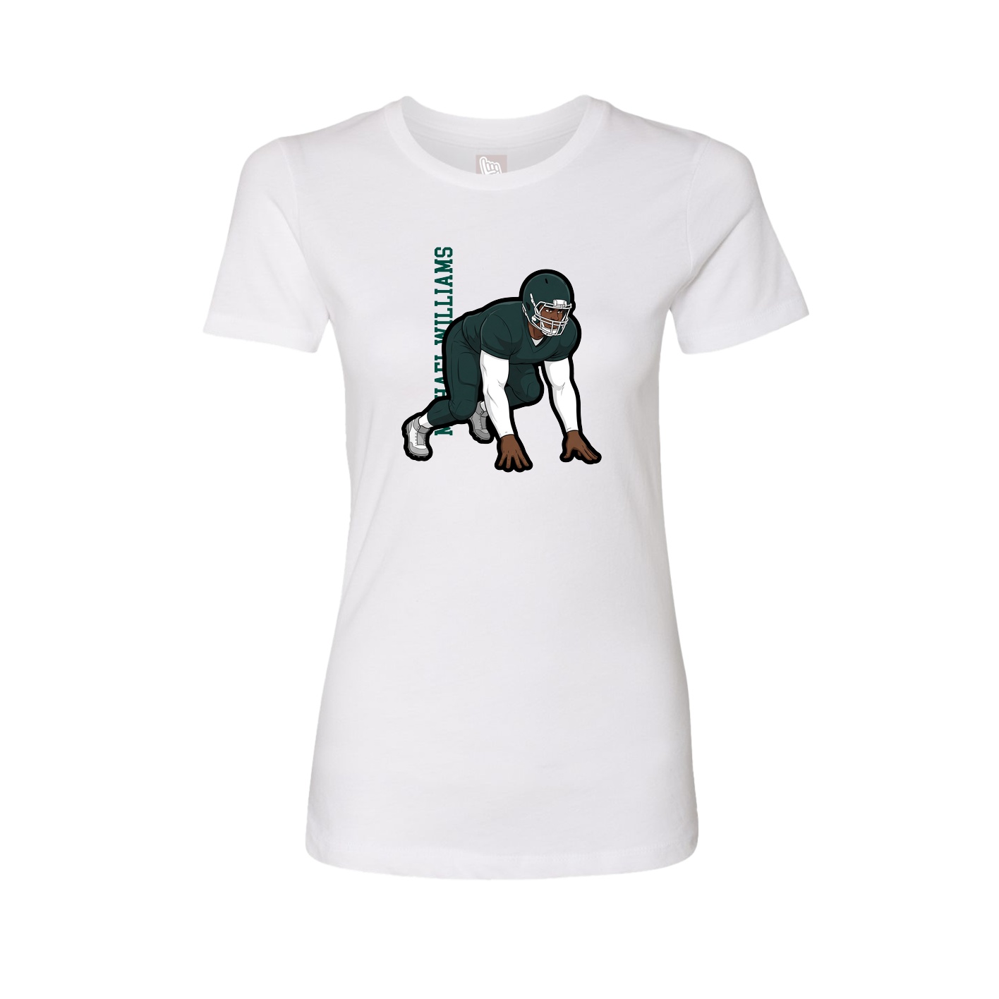 Fitted Women's Tee — Name Vertical in White