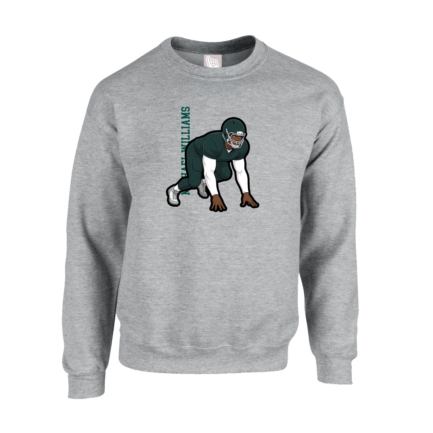 Fleece Crew — Name Vertical in Grey