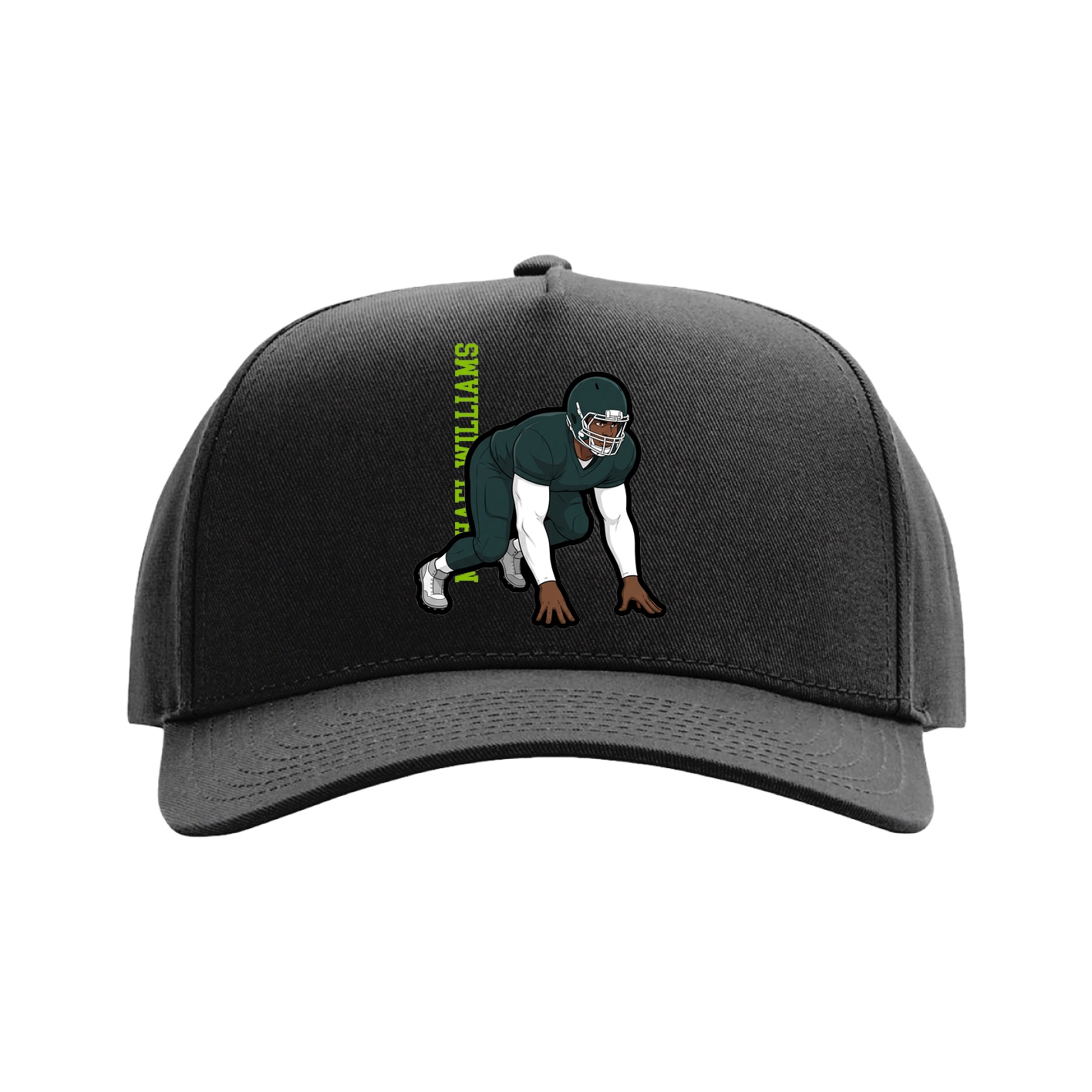 Full Fabric Five-Panel Champ Cap — Name Vertical in Black