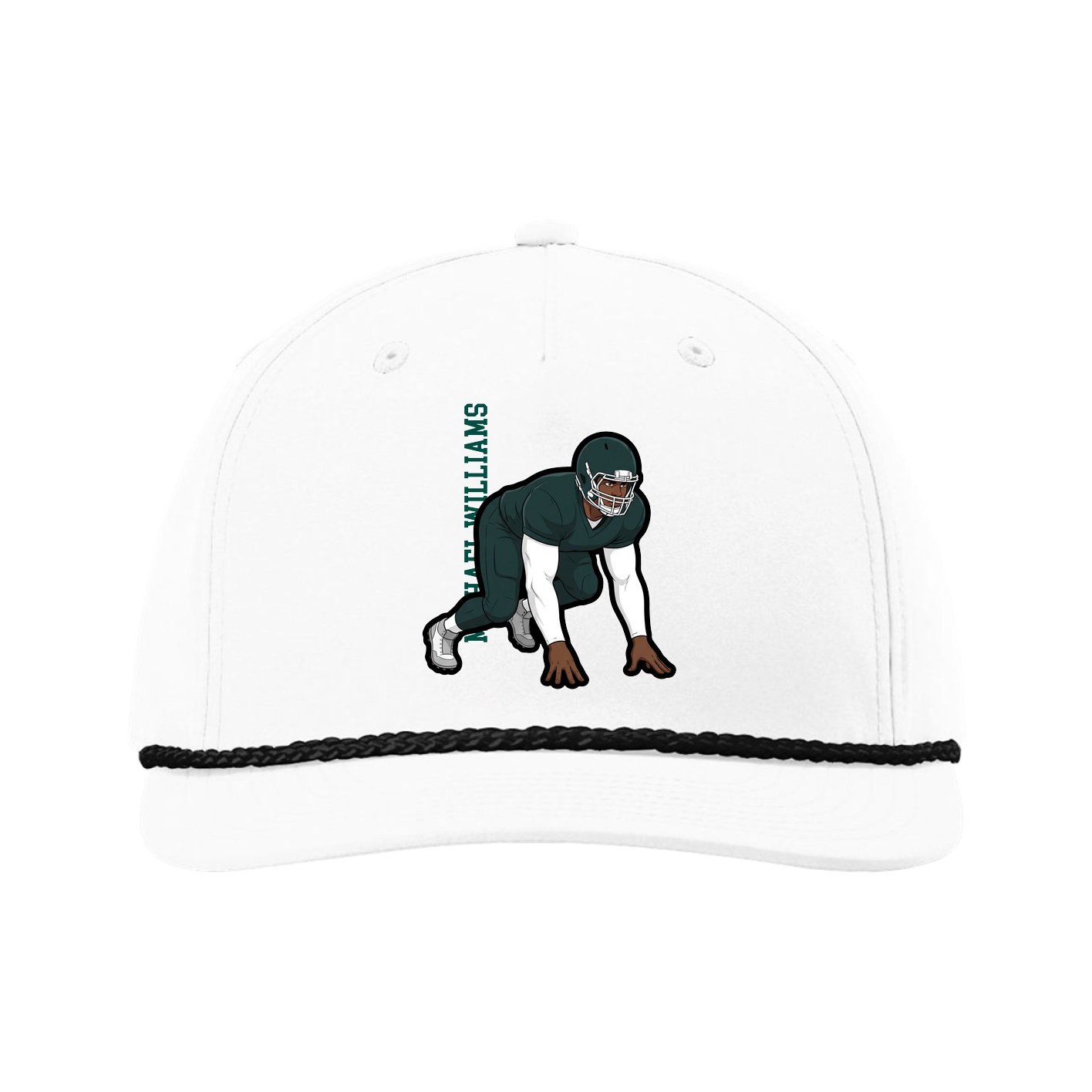 Five-Panel Classic Rope Cap — Name Vertical in White