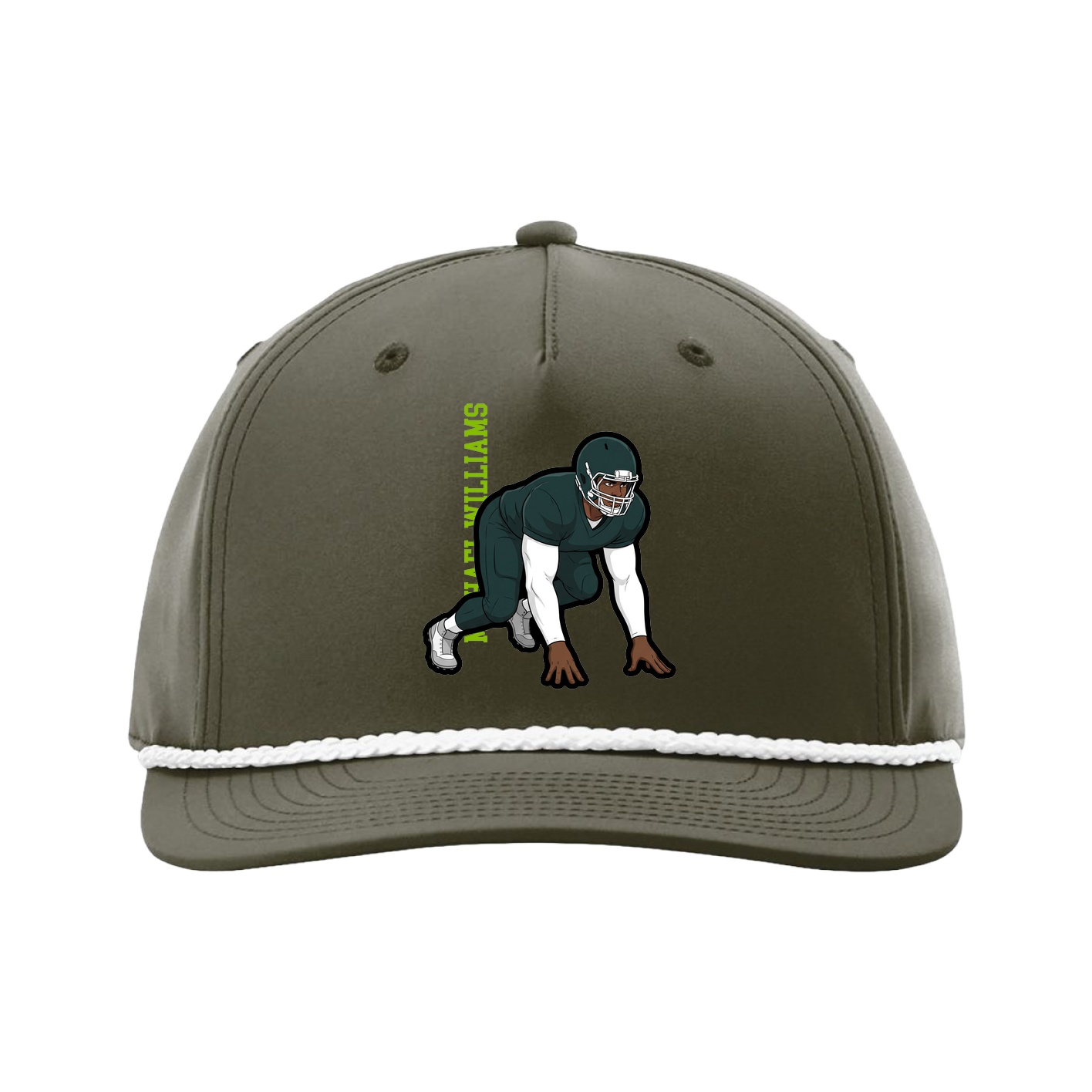 Five-Panel Classic Rope Cap — Name Vertical in Green