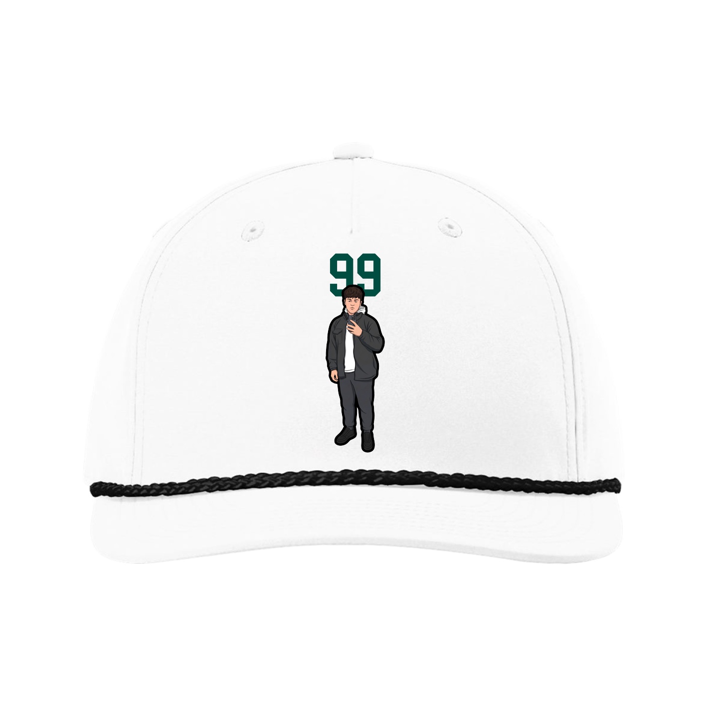 Five-Panel Classic Rope Cap — Number Top in White