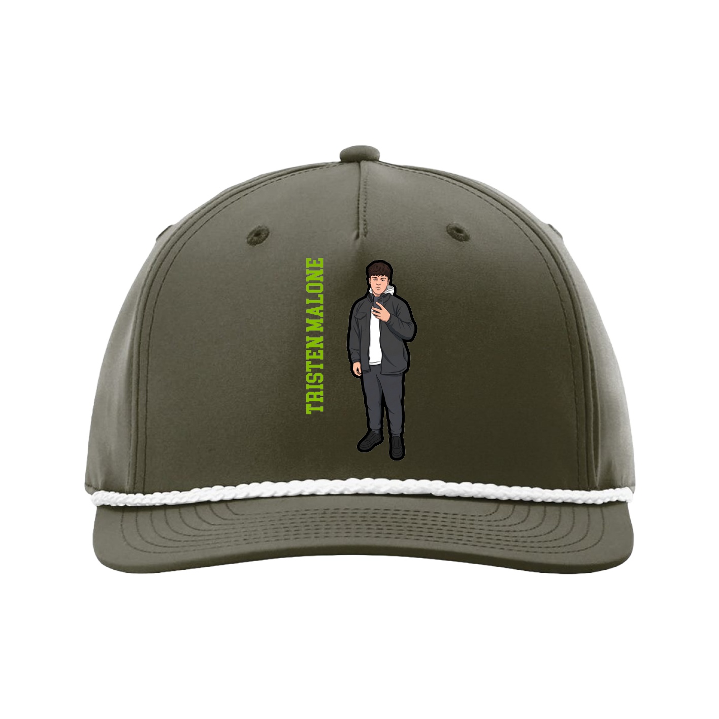 Five-Panel Classic Rope Cap — Name Vertical in Green