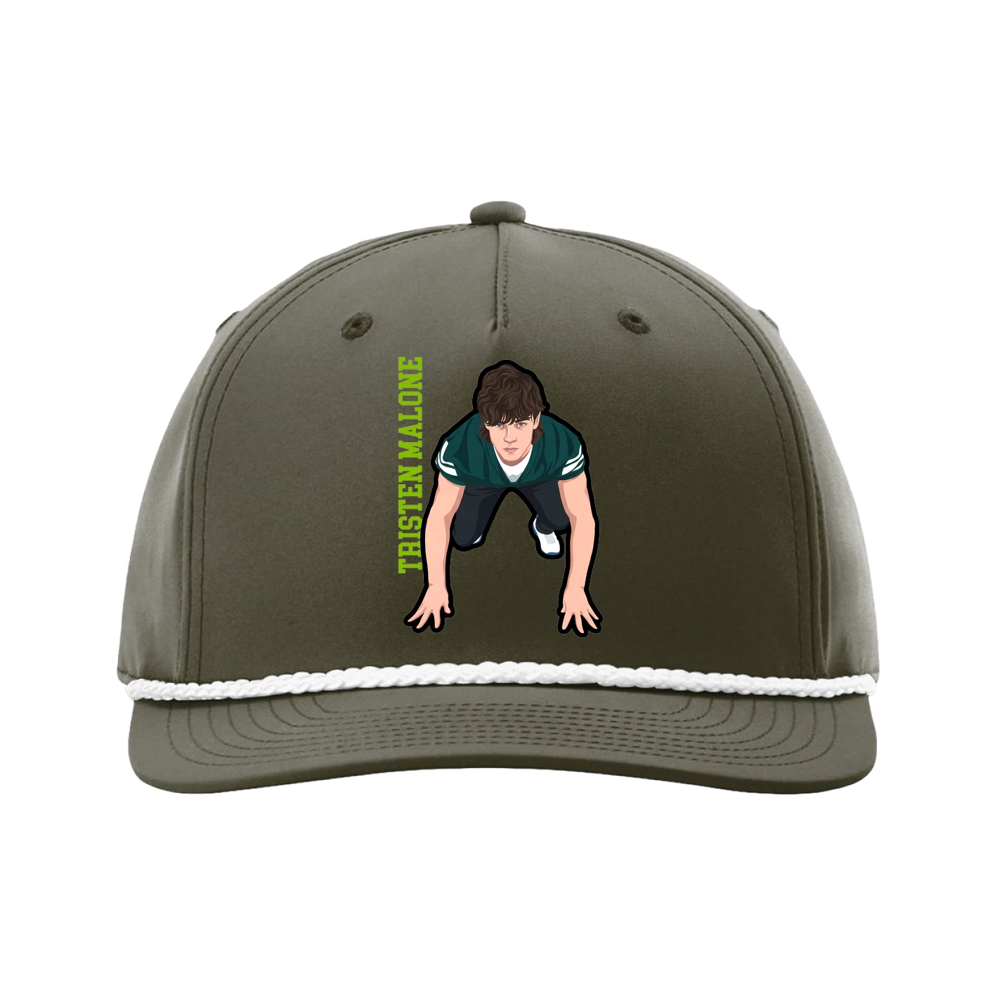 Five-Panel Classic Rope Cap — Name Vertical in Green