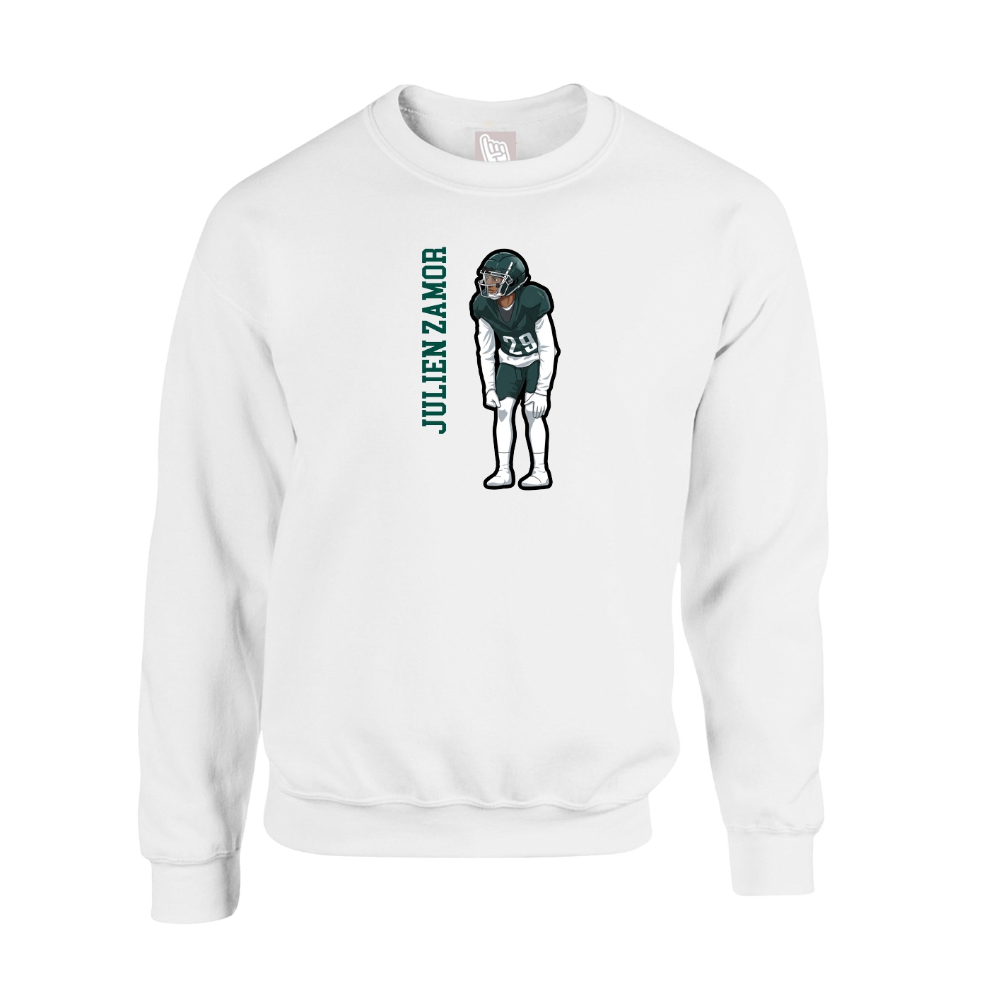 Fleece Crew — Name Vertical in White