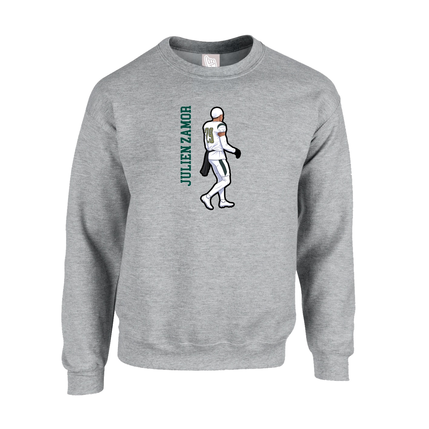 Fleece Crew — Name Vertical in Grey