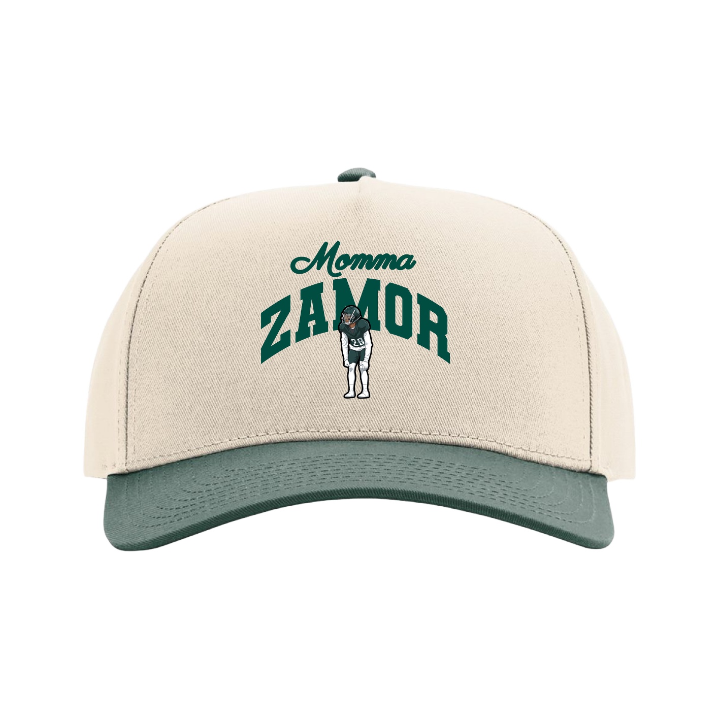 Full Fabric Five-Panel Champ Cap — Mothers Day Arch in Cream/Green