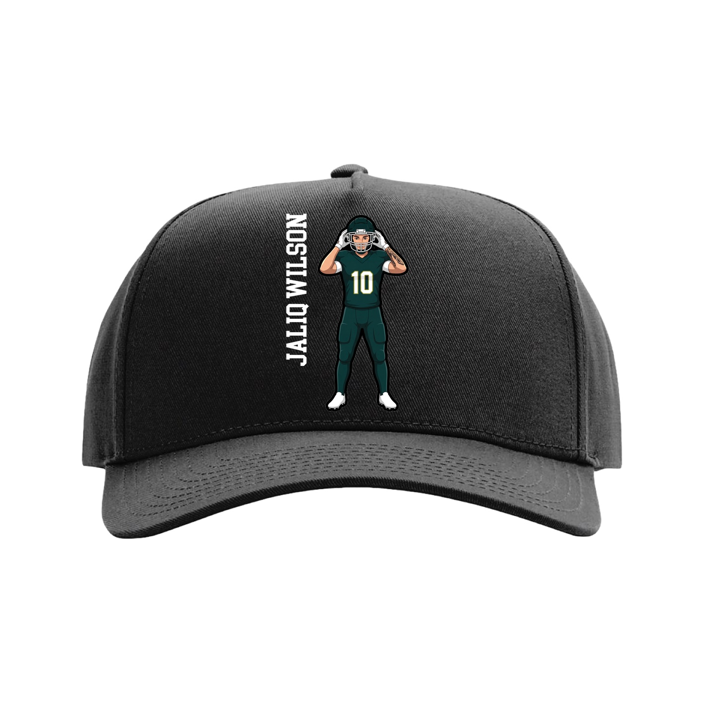 Full Fabric Five-Panel Champ Cap — Name Vertical in Black