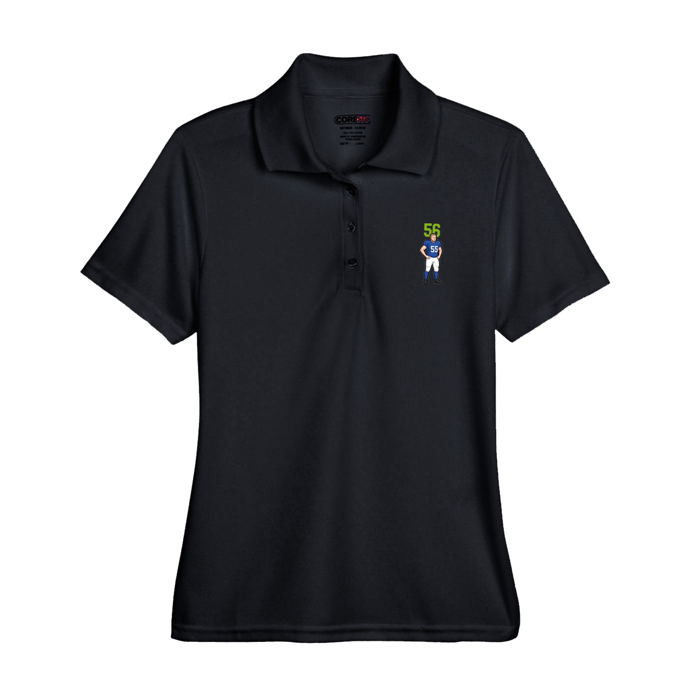 Womens Performance Polo — Number Top in Black