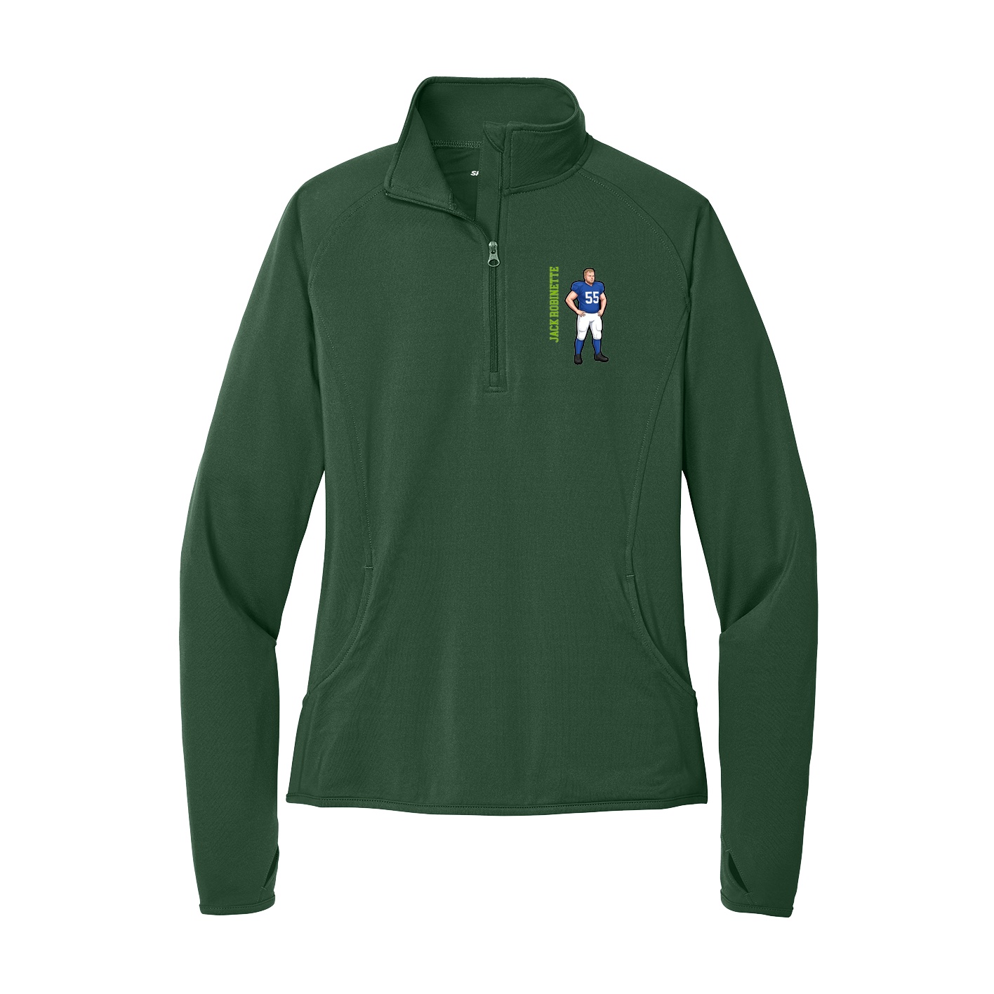 Women's Q-Zip Pullover — Name Vertical in Green