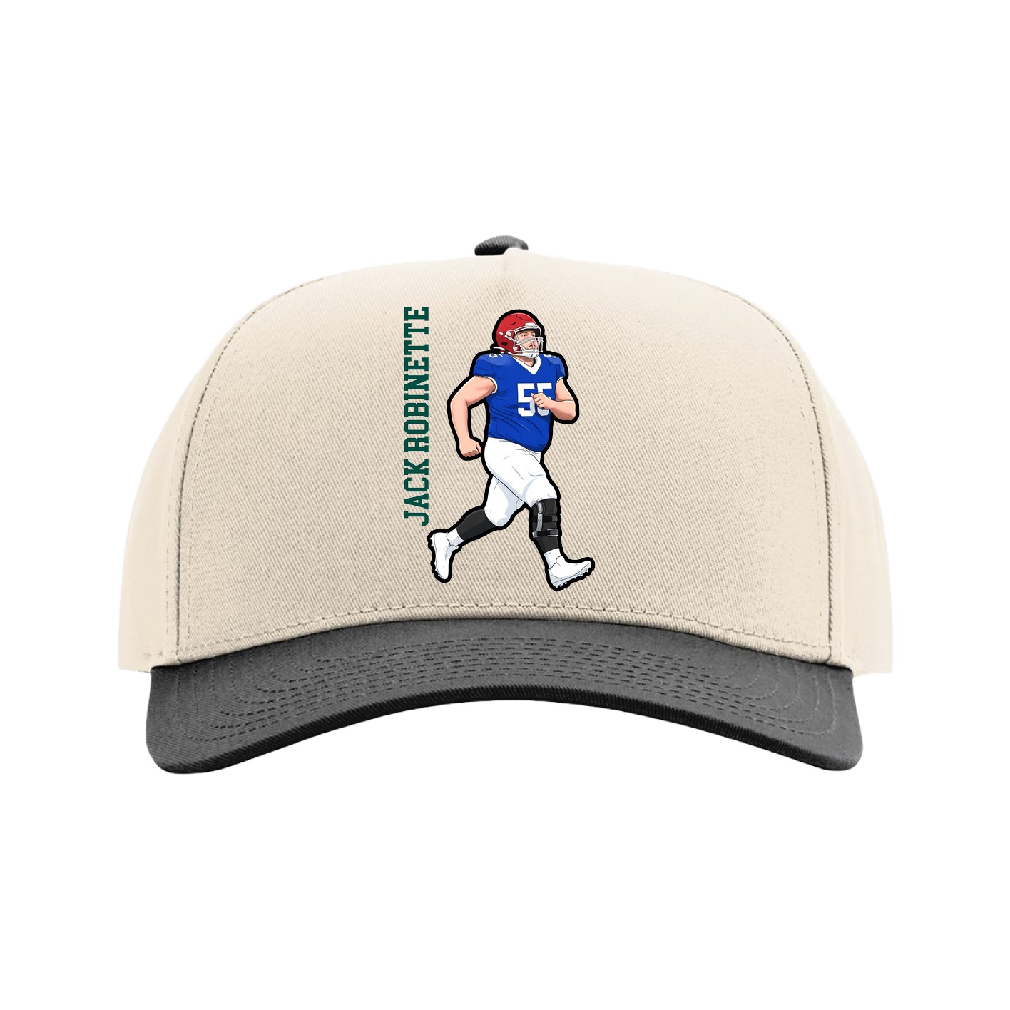 Full Fabric Five-Panel Champ Cap — Name Vertical in Cream/Black