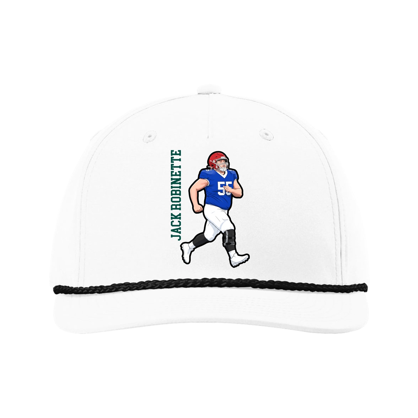 Five-Panel Classic Rope Cap — Name Vertical in White