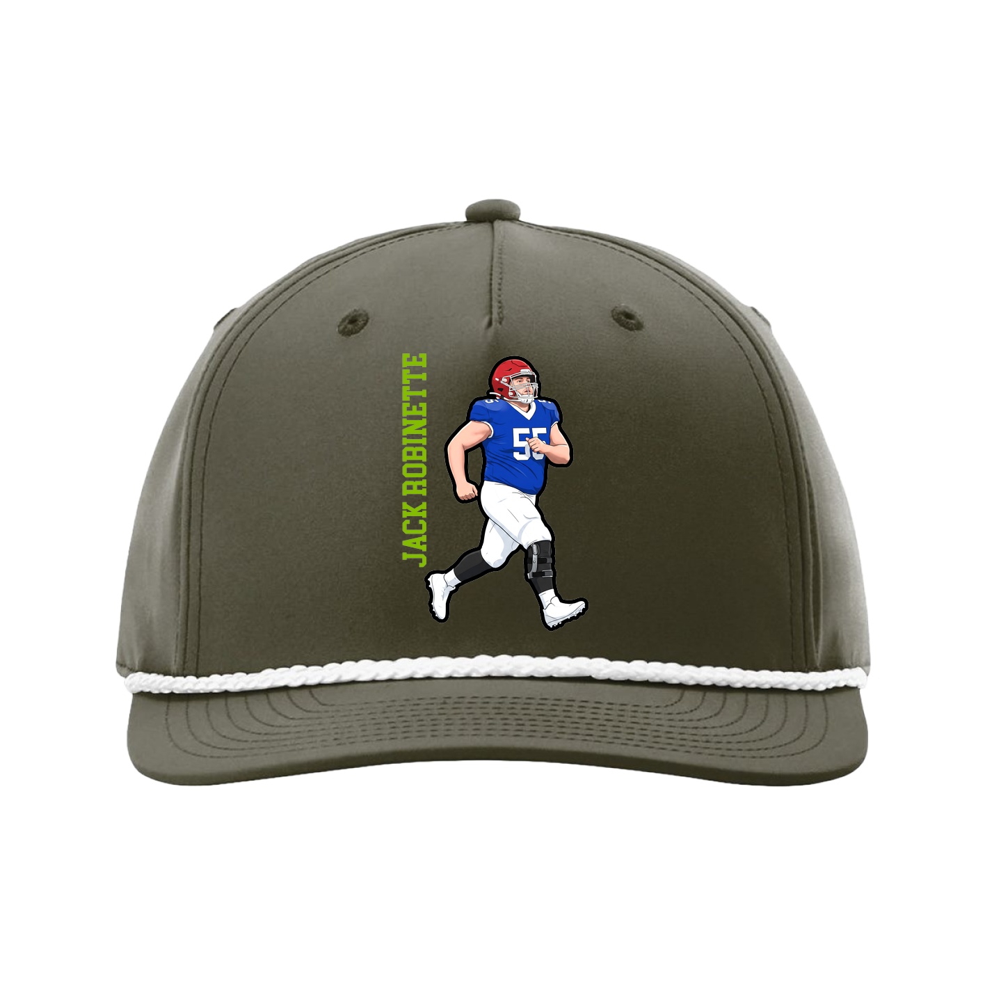 Five-Panel Classic Rope Cap — Name Vertical in Green