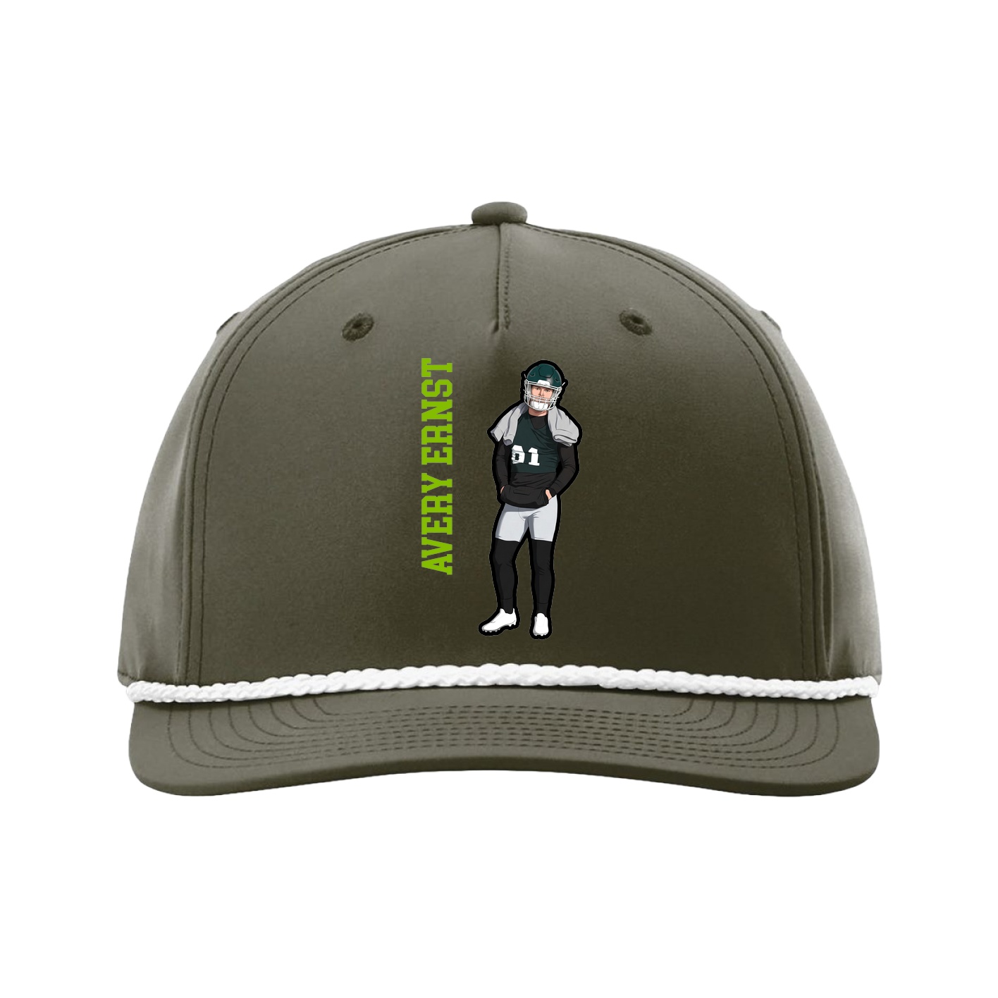 Five-Panel Classic Rope Cap — Name Vertical in Green