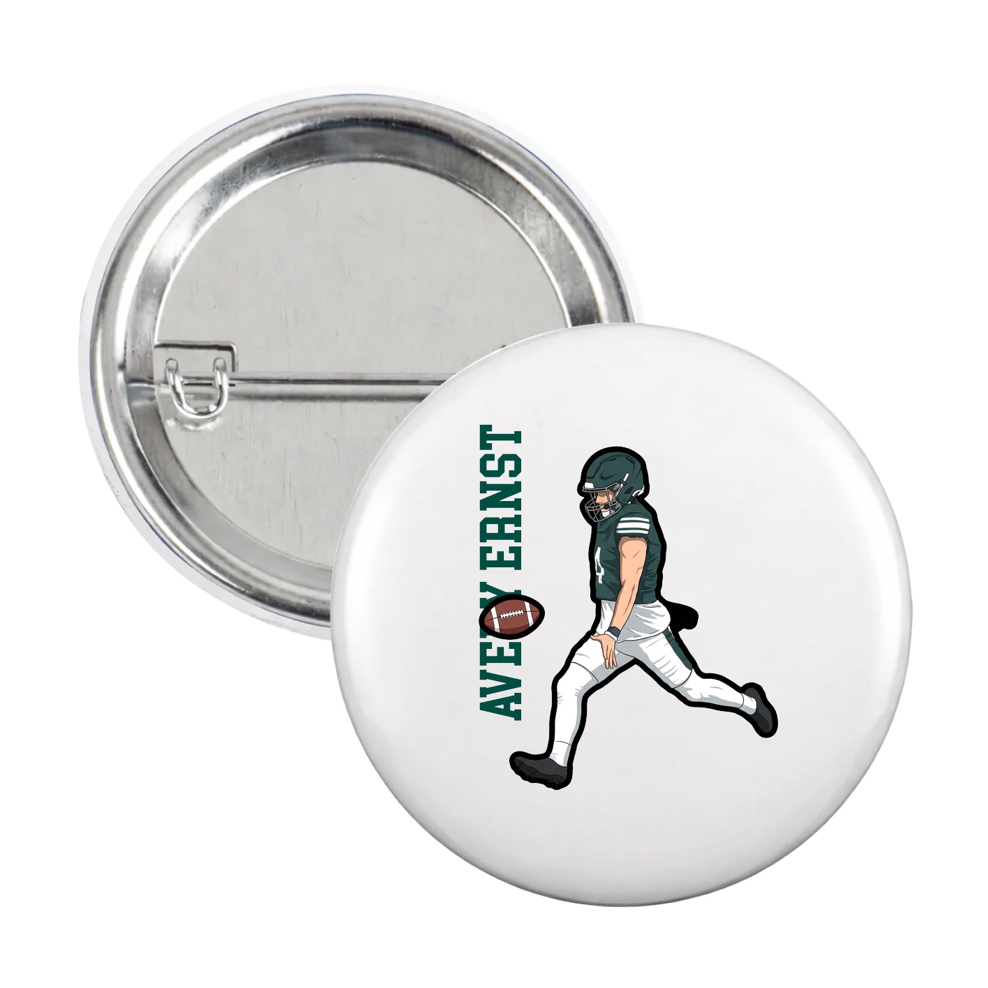 Game Day Button — Name Vertical in White