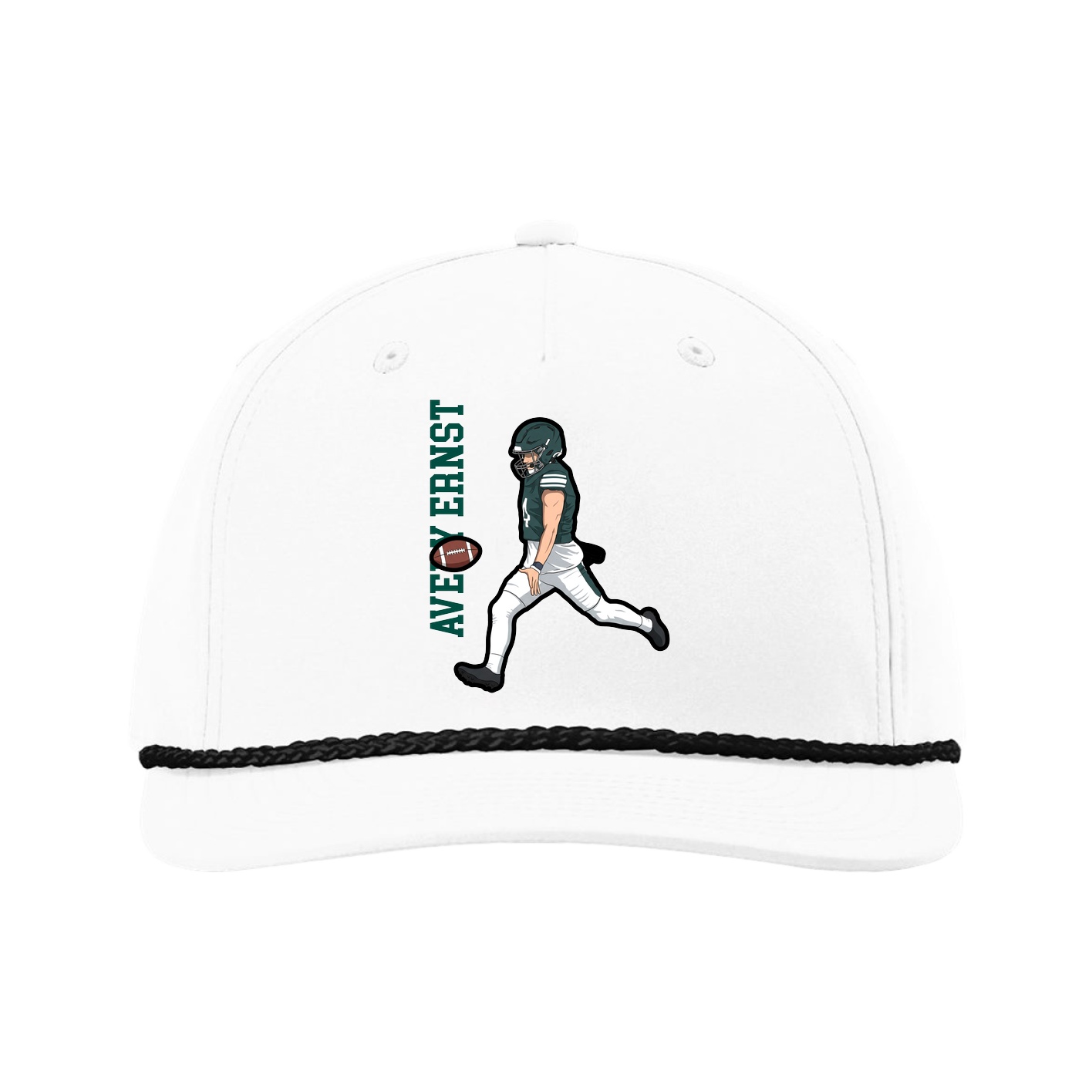 Five-Panel Classic Rope Cap — Name Vertical in White