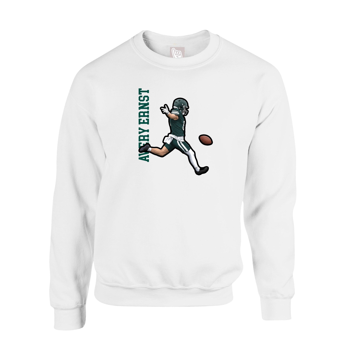 Fleece Crew — Name Vertical in White