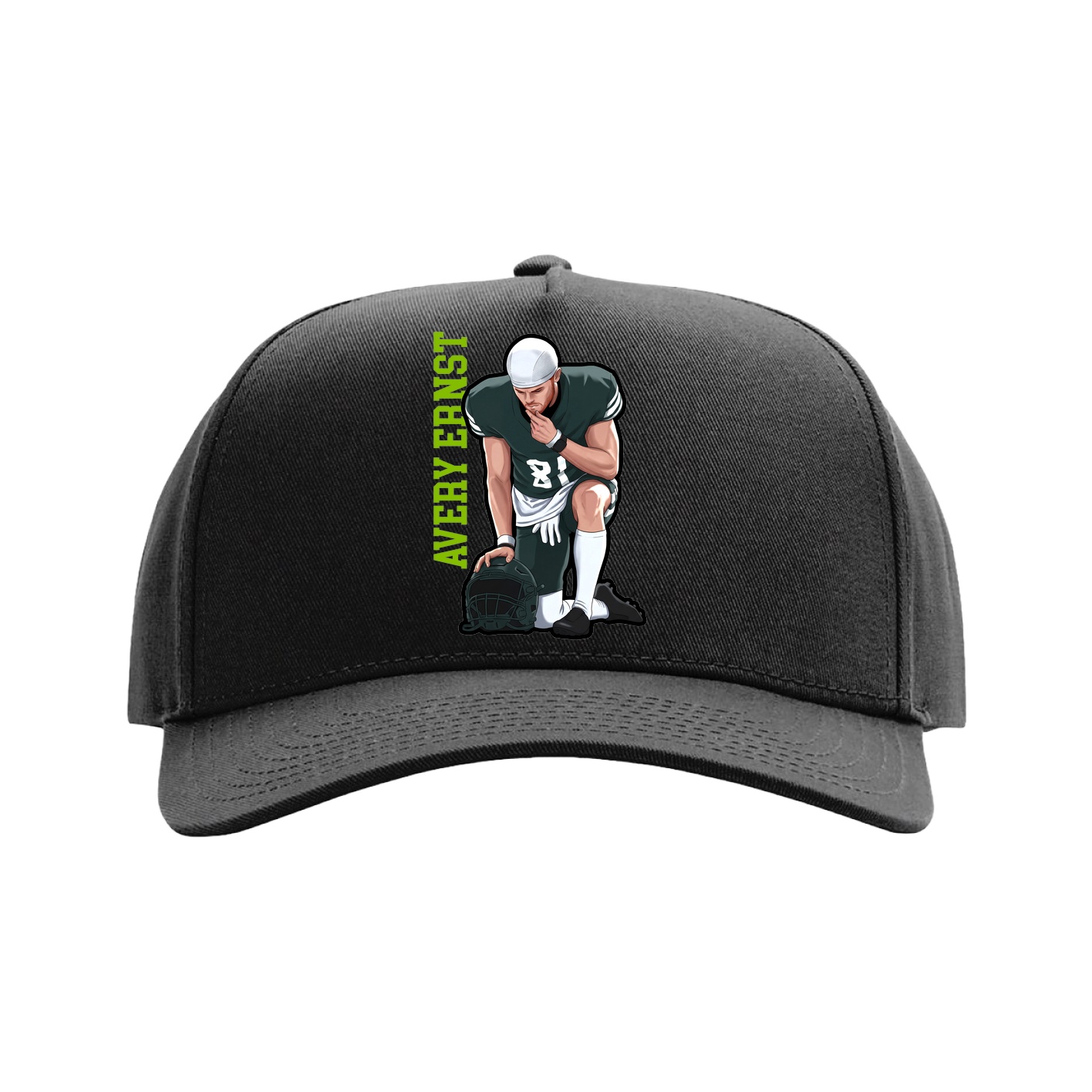 Full Fabric Five-Panel Champ Cap — Name Vertical in Black