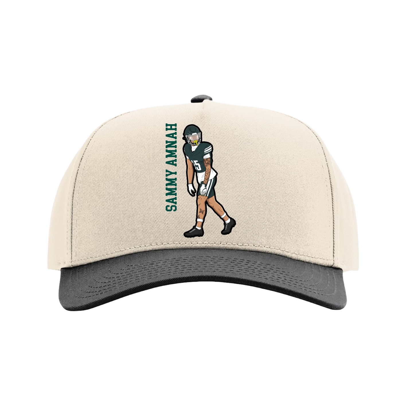 Full Fabric Five-Panel Champ Cap — Name Vertical in Cream/Black