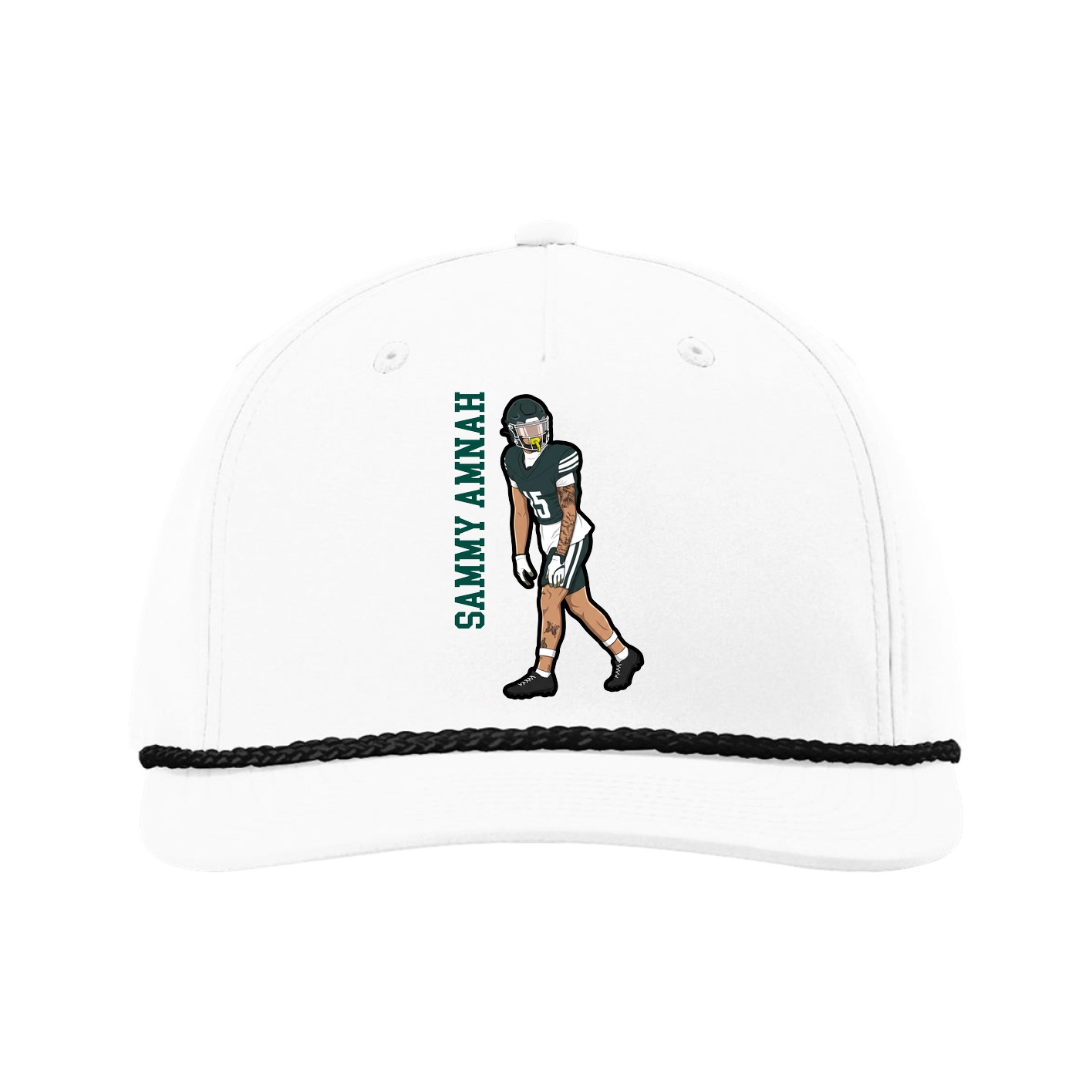 Five-Panel Classic Rope Cap — Name Vertical in White