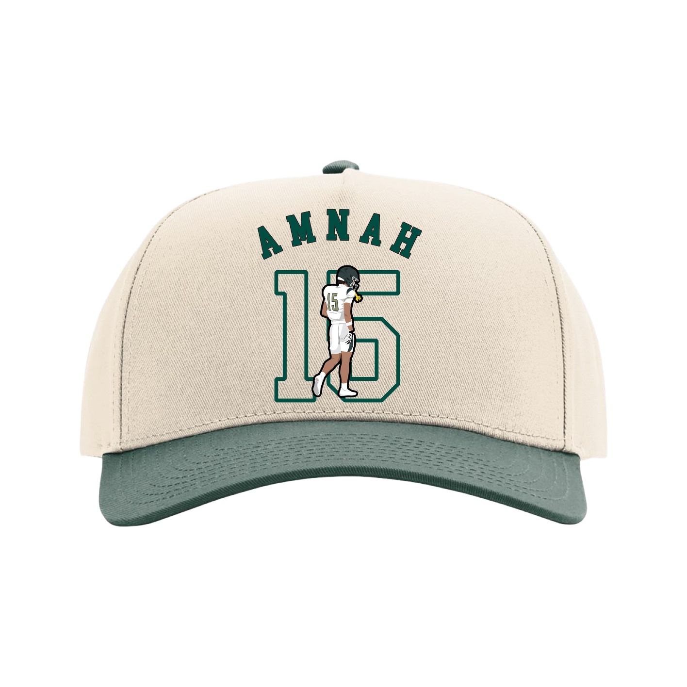 Full Fabric Five-Panel Champ Cap — Shirsey Arch in Cream/Green