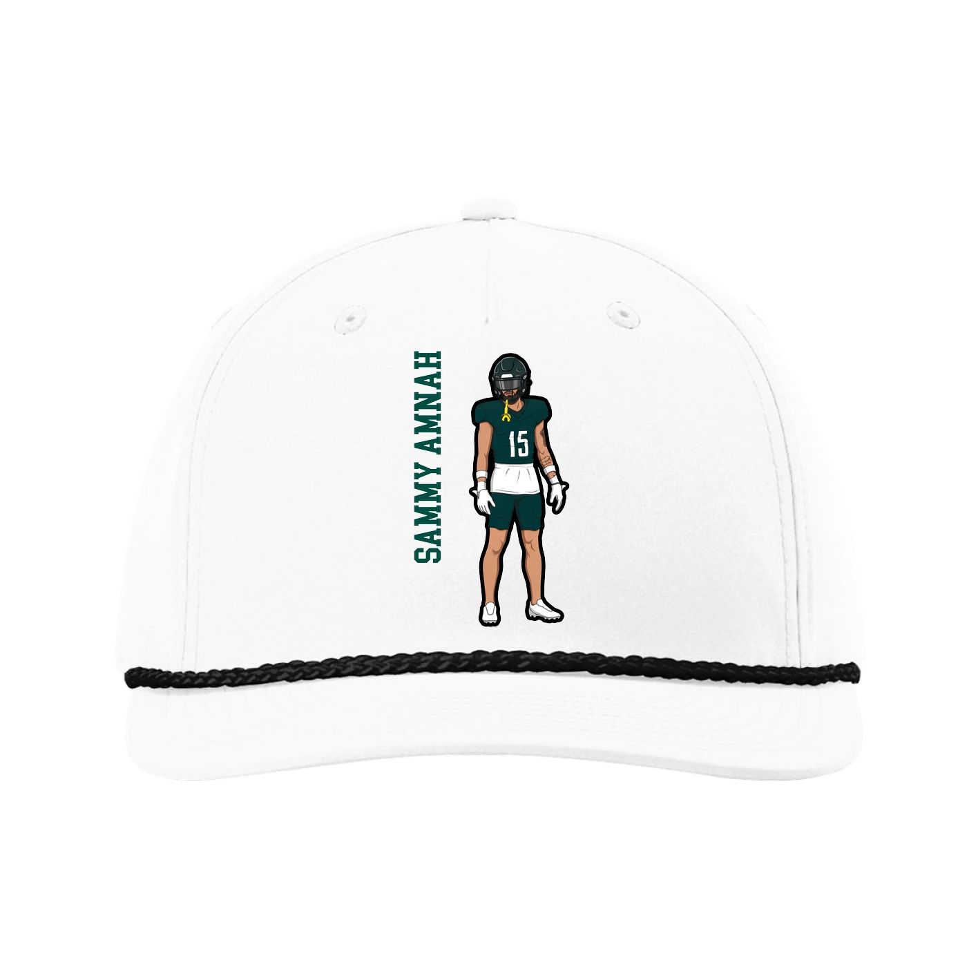 Five-Panel Classic Rope Cap — Name Vertical in White