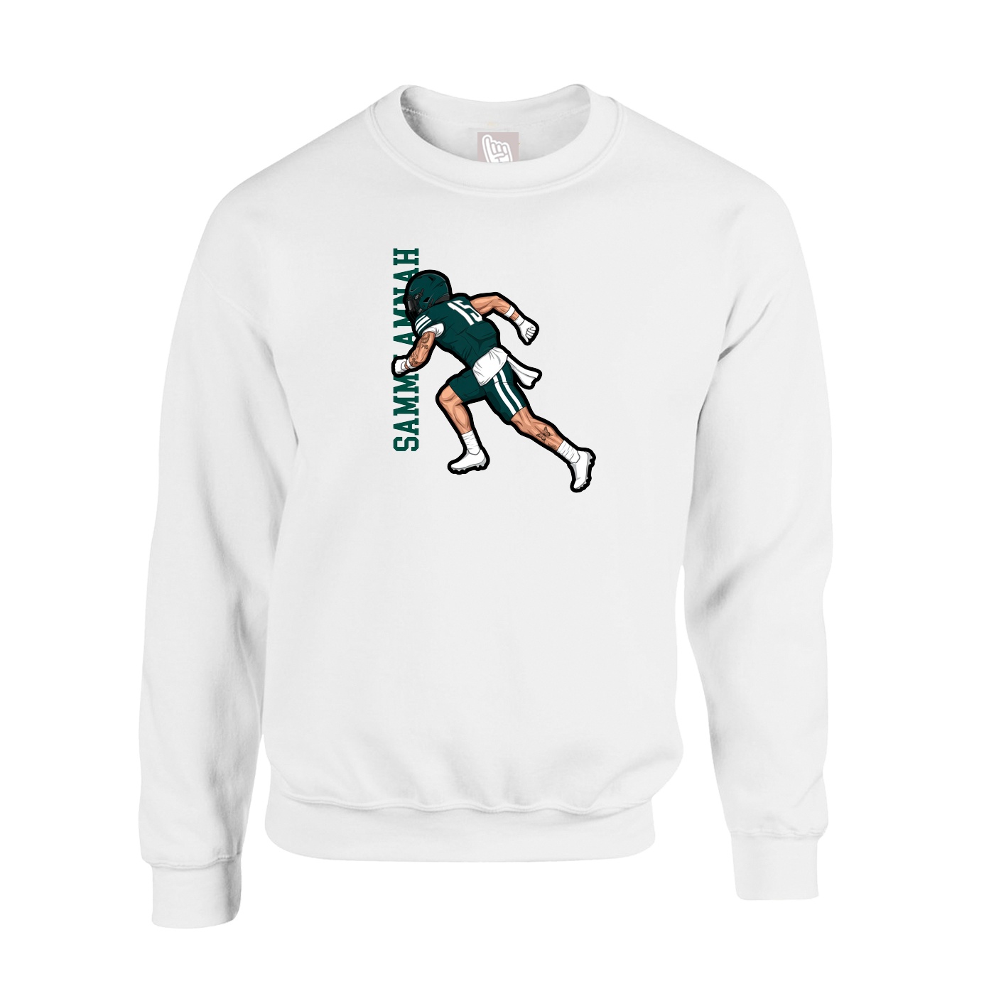 Fleece Crew — Name Vertical in White