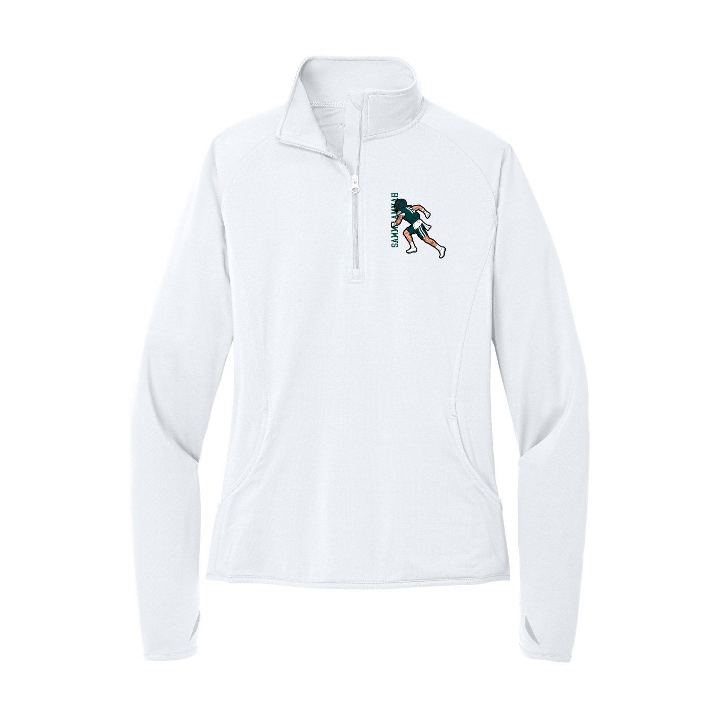 Women's Q-Zip Pullover — Name Vertical in White